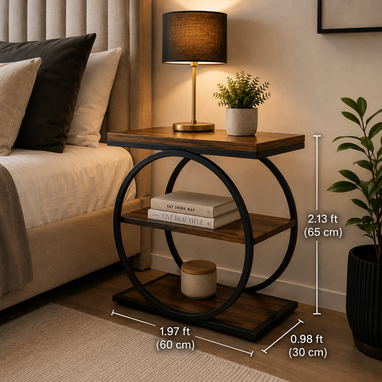 Modern Industrial MDF & Metal Nightstand - photo 4