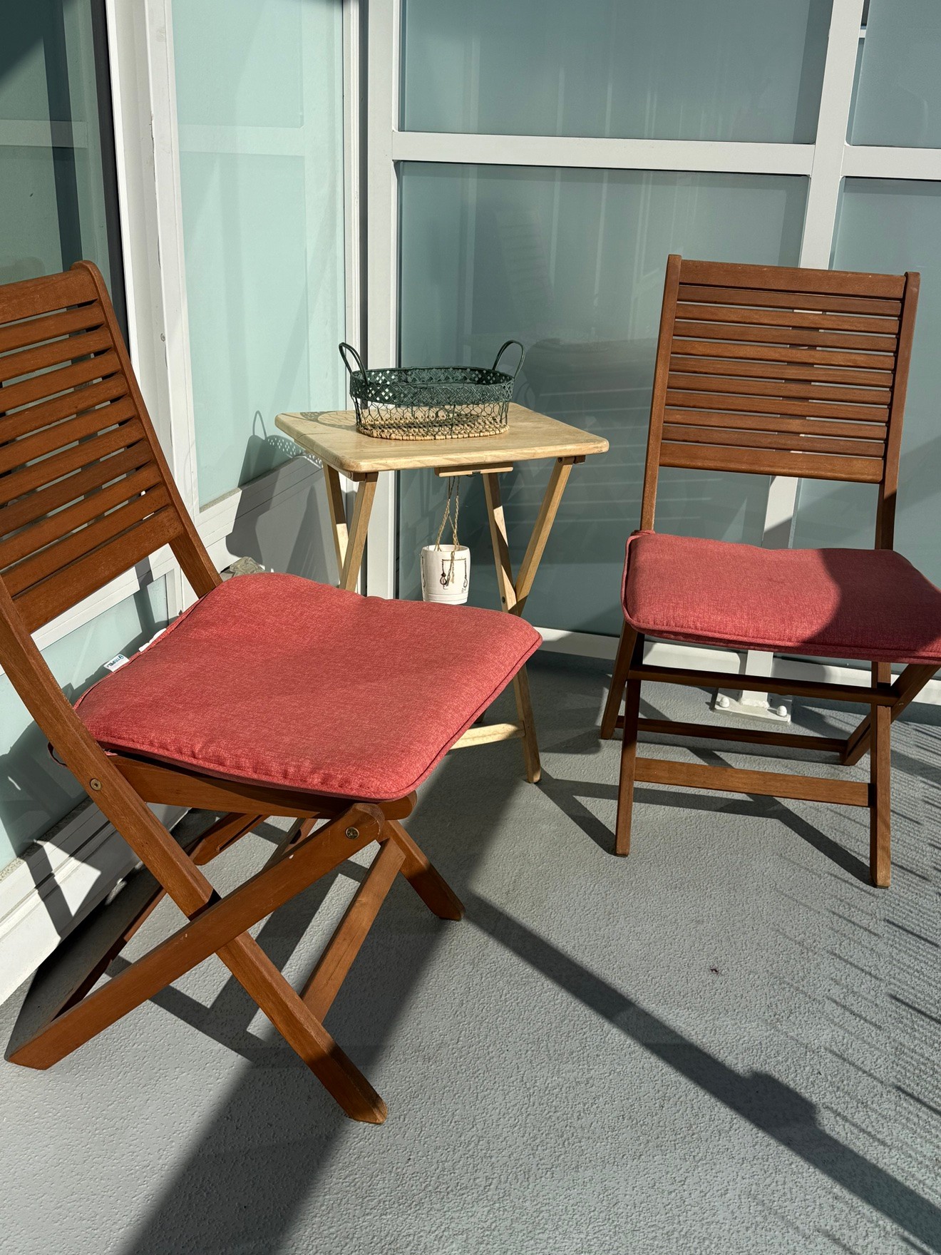 Balcony Set – Wooden Folding Table + 2 Chairs with Cushions