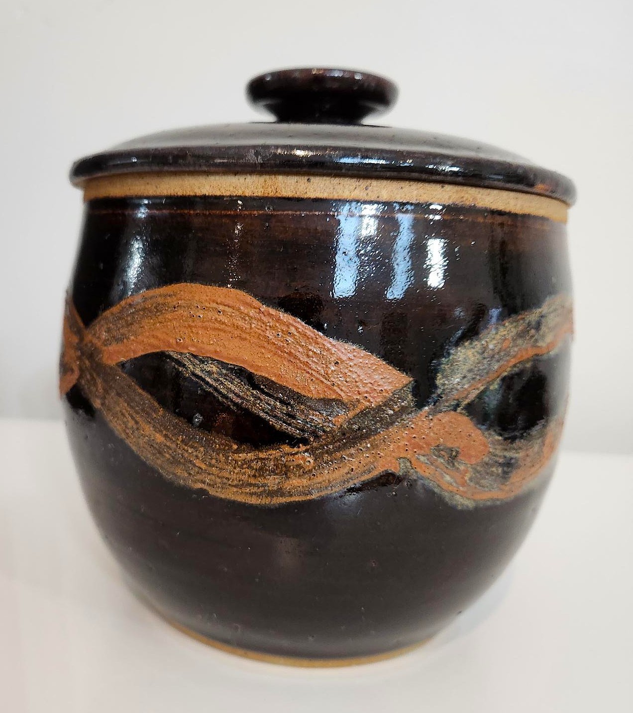 Studio Pottery Stoneware Lidded Jar, Artist Signed - photo 5