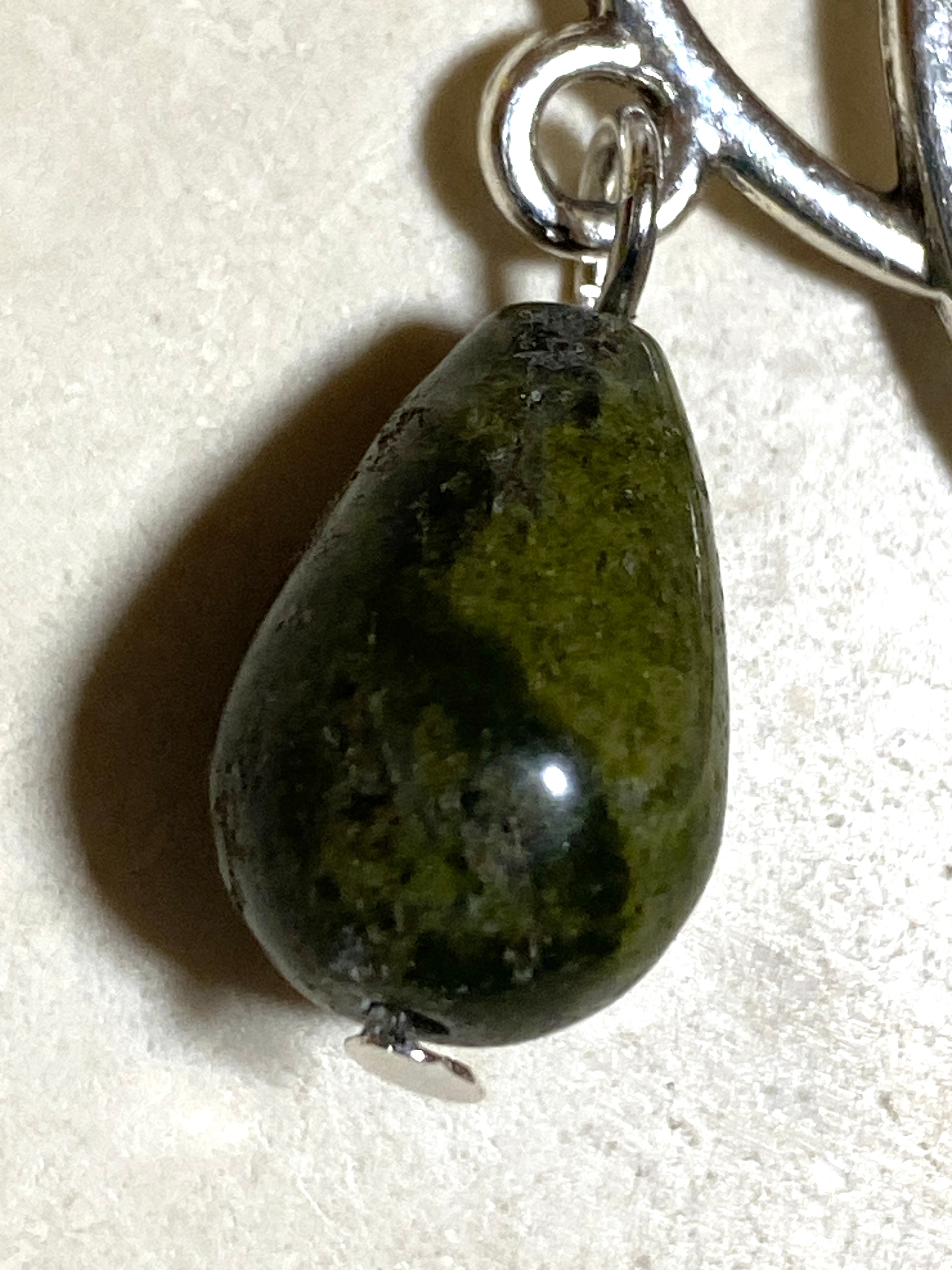 Dark Green Unakite Celtic Trinity Earrings, 925 silver Hooks - photo 4