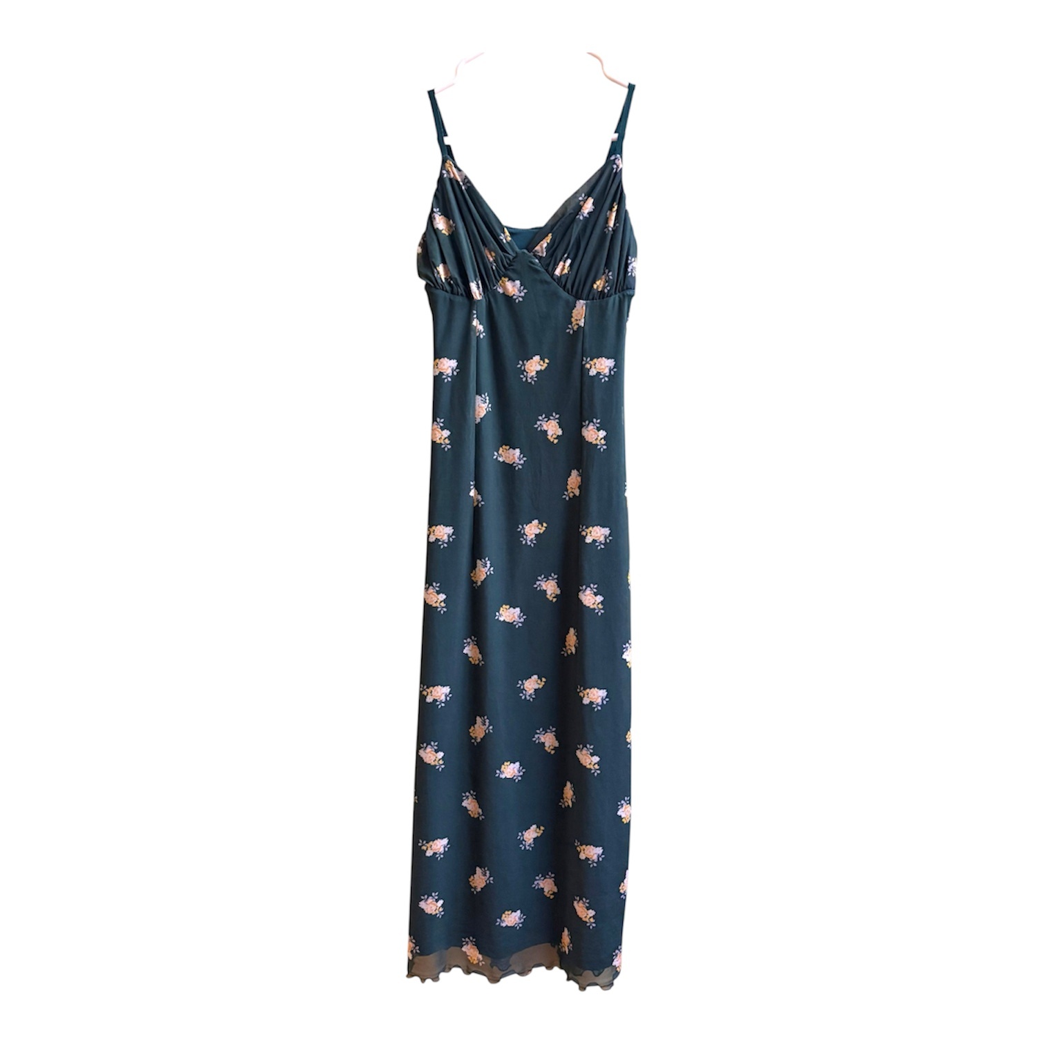 Urban Outfitters Dark Green Floral Mesh Slip Midi Dress Small