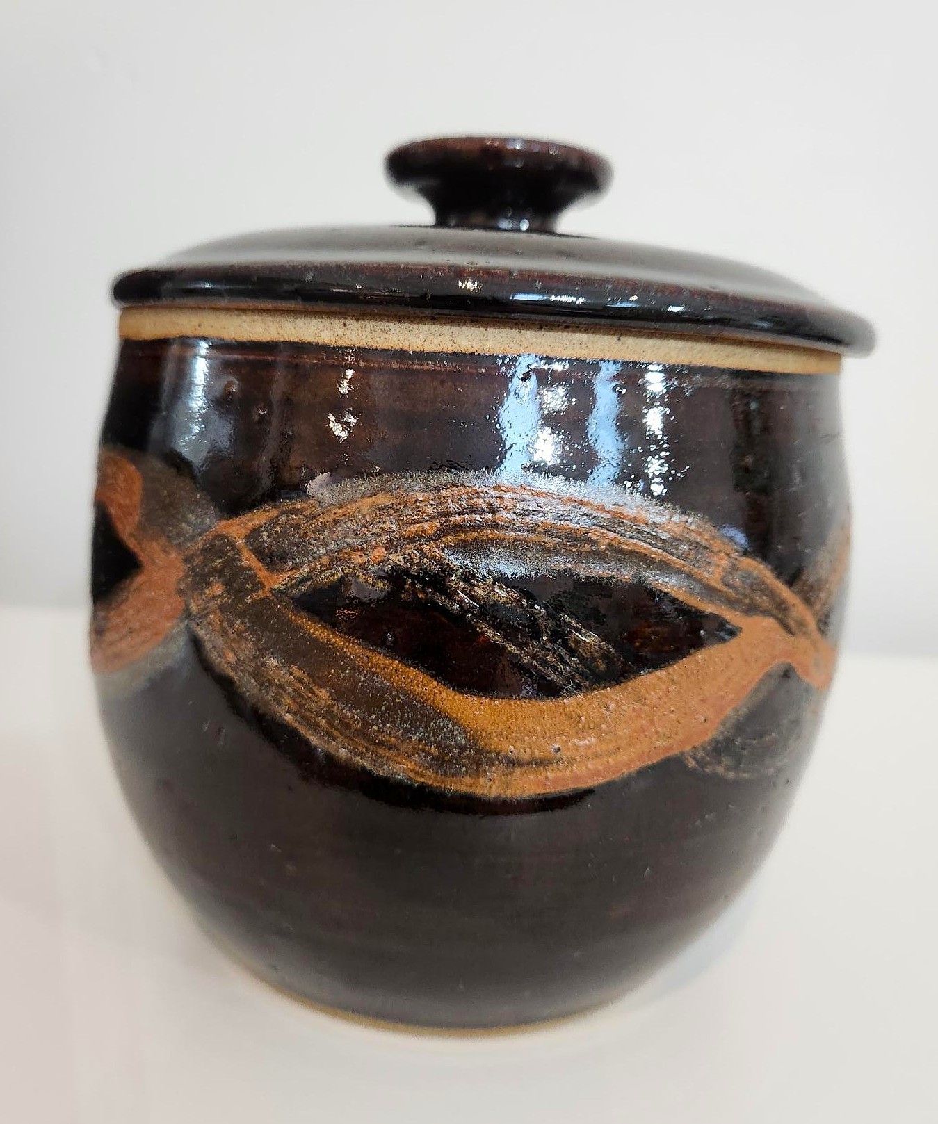 Studio Pottery Stoneware Lidded Jar, Artist Signed - photo 4