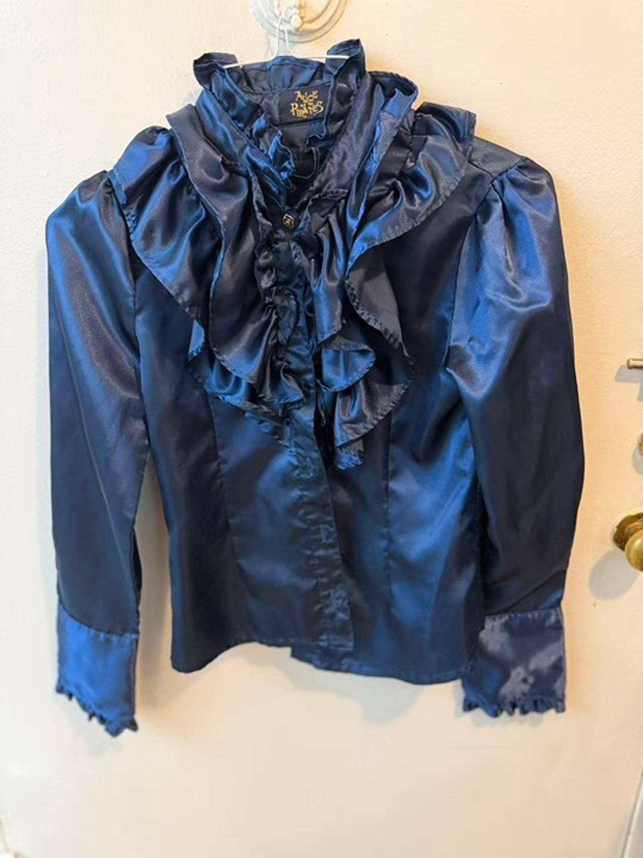 ALICE and the PIRATES Navy Satin Frill Blouse - Size S - photo 3