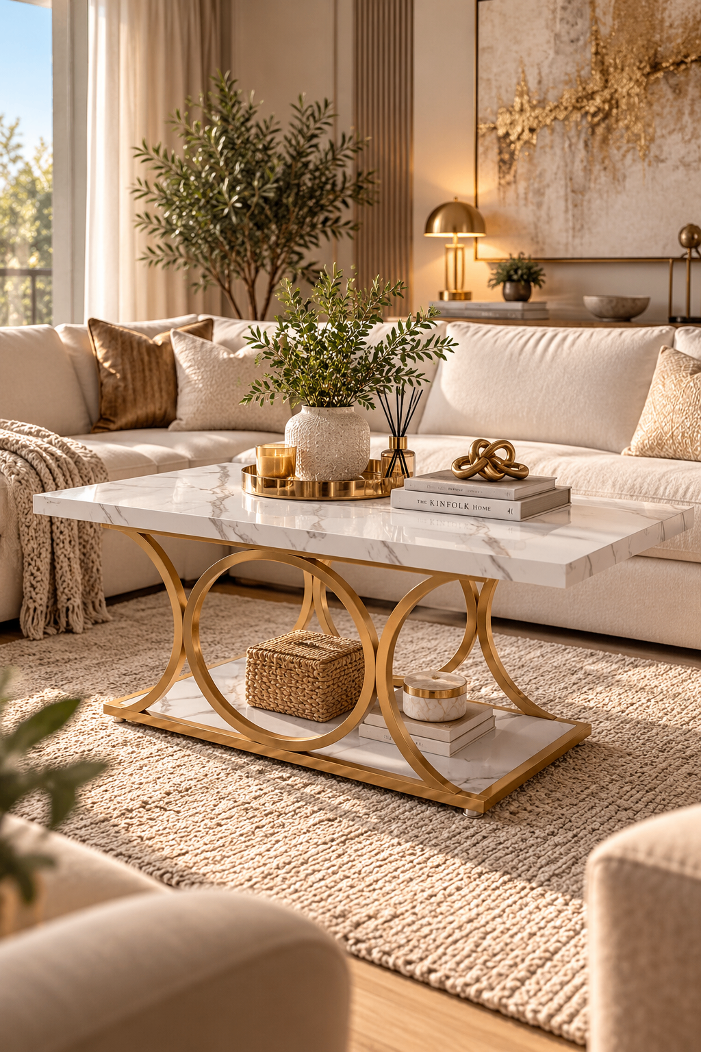 Modern Gold Marble Coffee Table – 47”