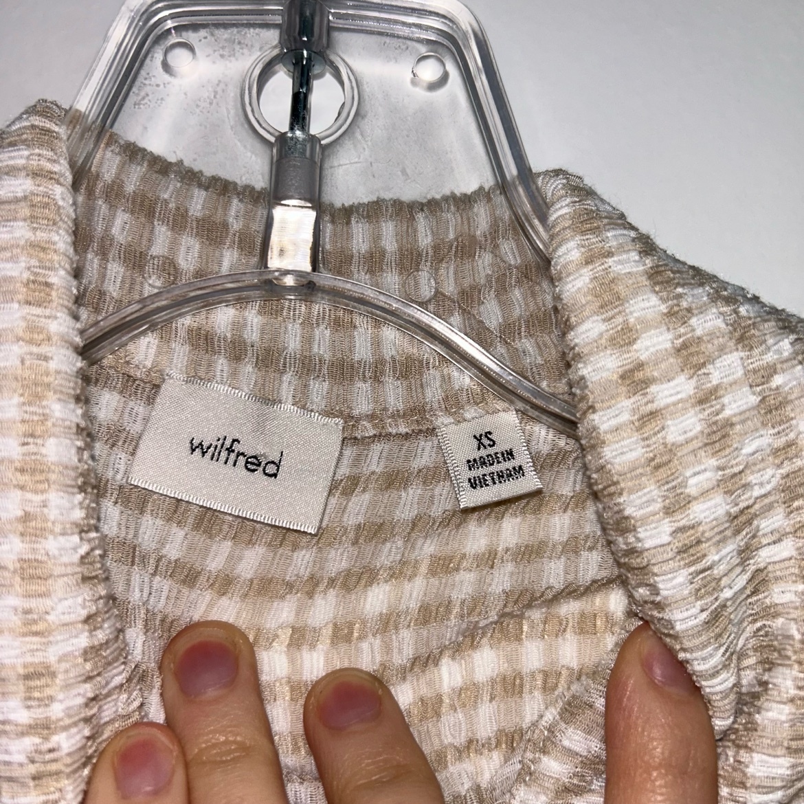 Wilfred Beige Gingham Crinkle Shirt – XS, Like New - photo 3