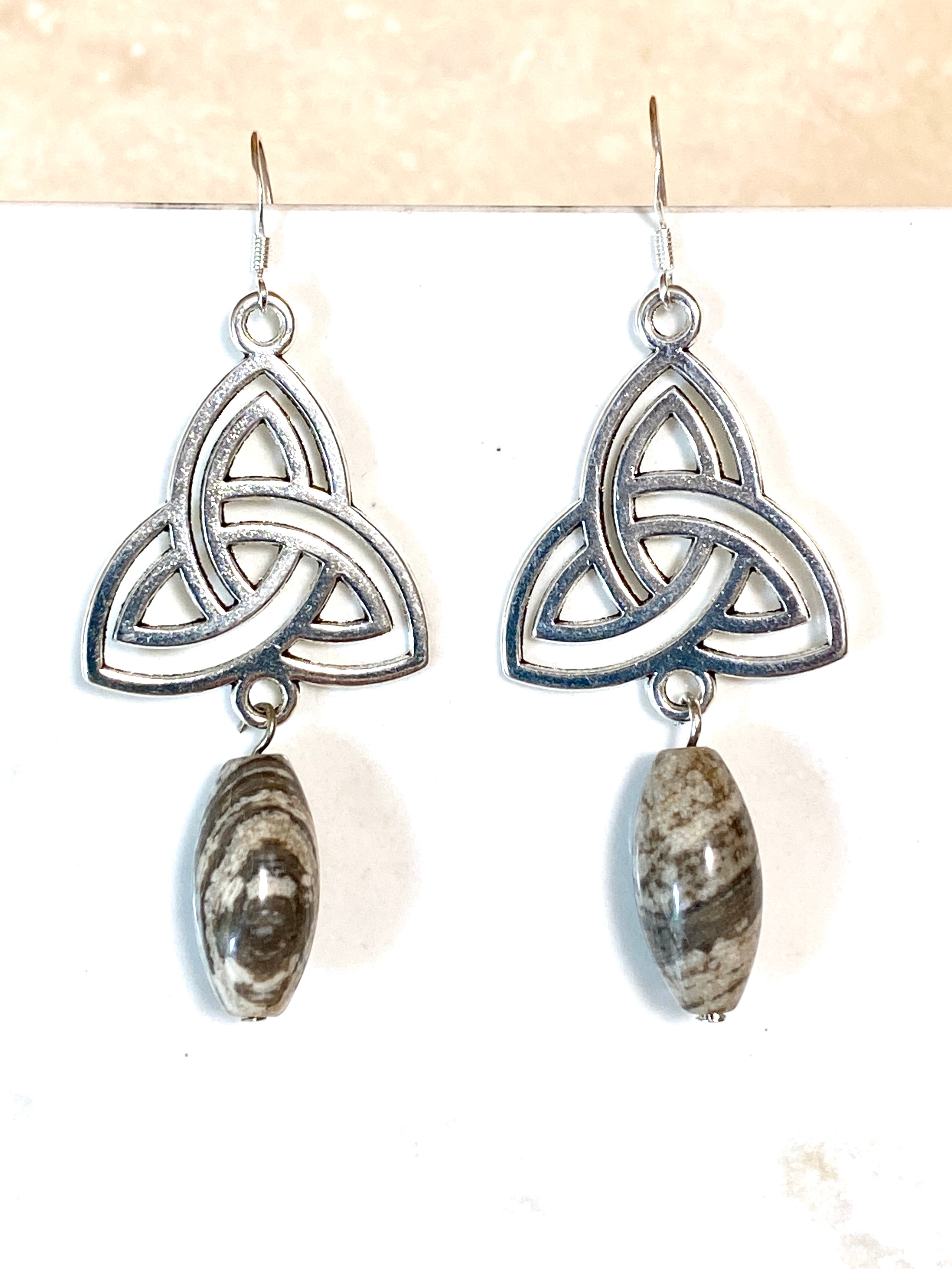 Earthy Picasso Stone Triqueta Earrings, Sterling Silver Hooks