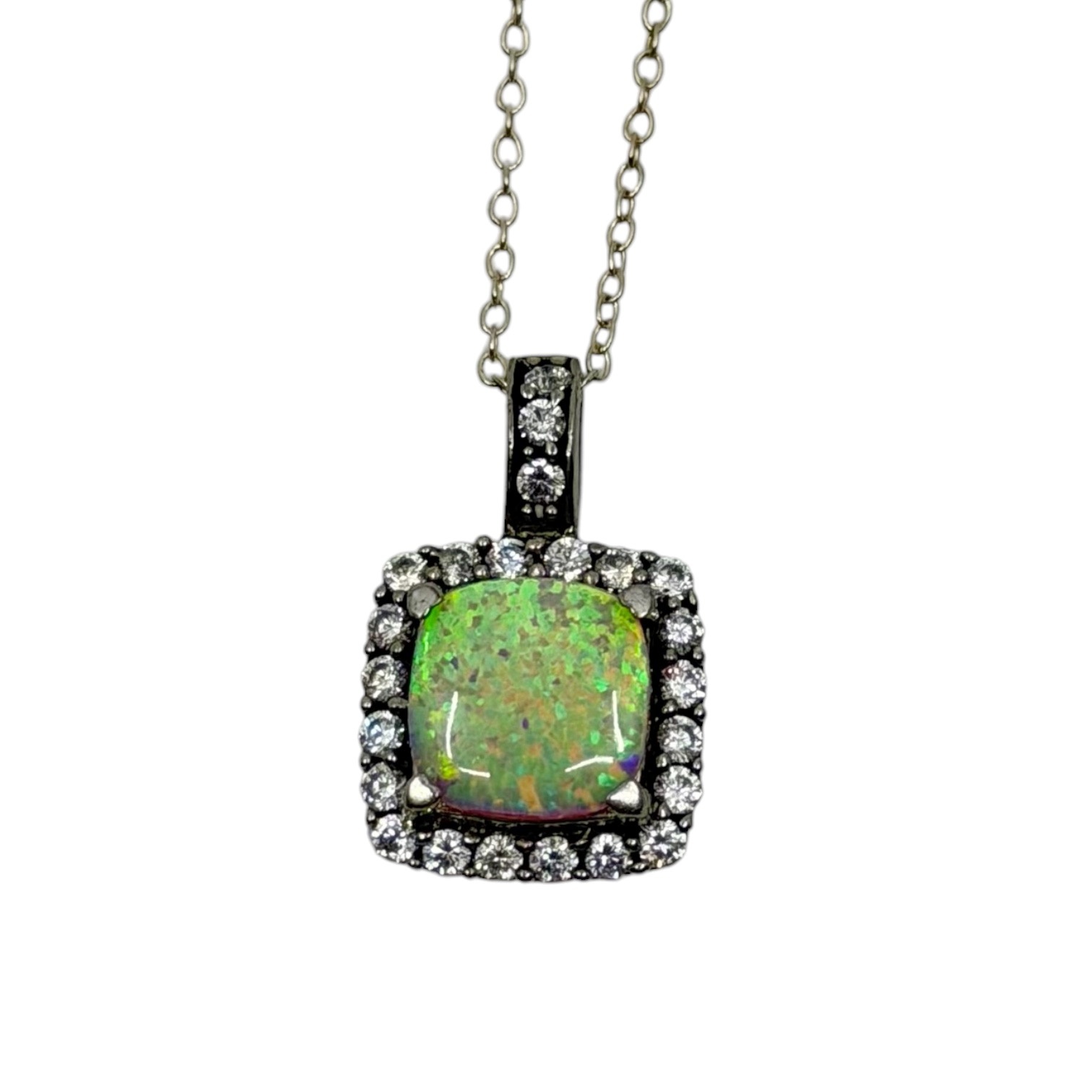 sterling silver faux opal cubic Zirconia pendant