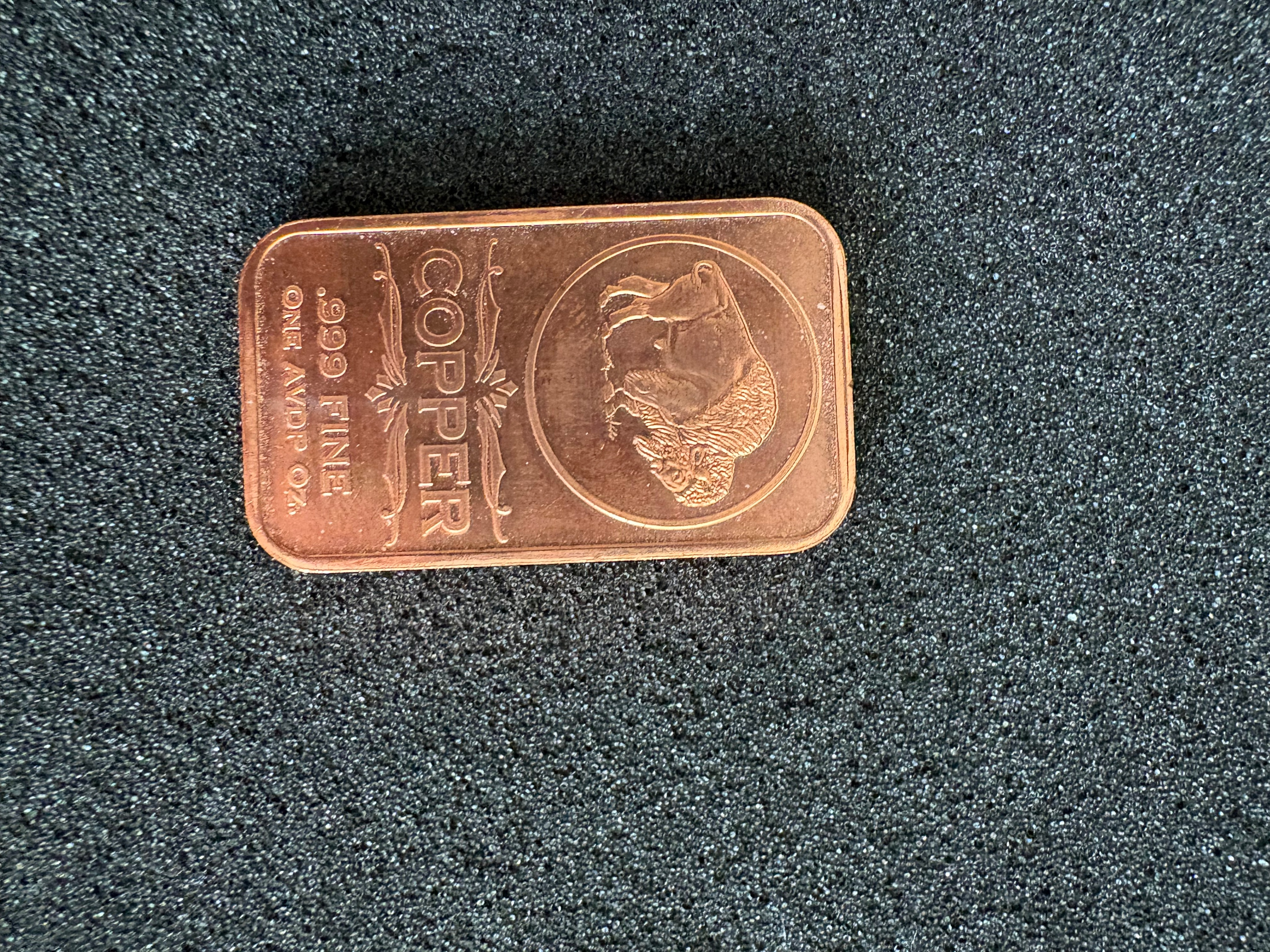 .999 Fine Copper Buffalo Bullion Bar 1 oz