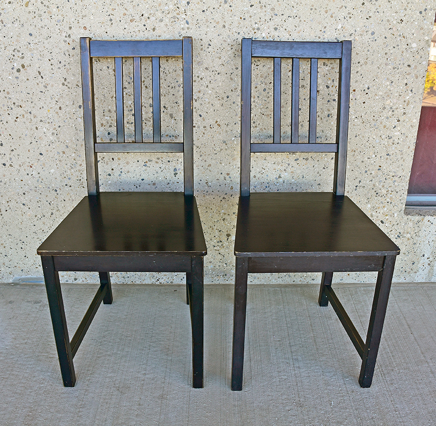 Two Sturdy Solid Wood Dining Chairs (Black or Dark Brown)