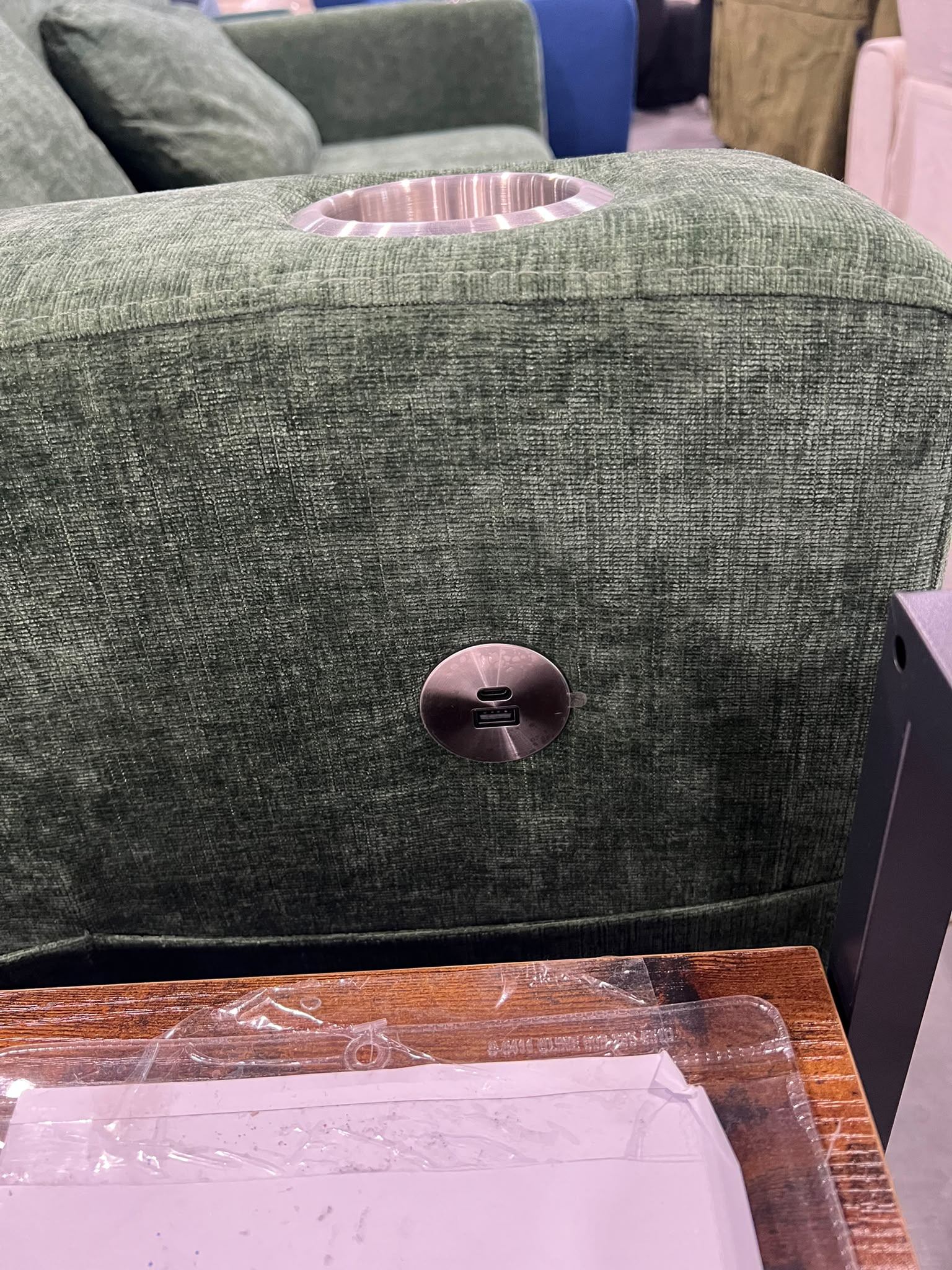 Green Fabric Sofa with Cup Holder & USB Port - Brand New $499 - photo 4