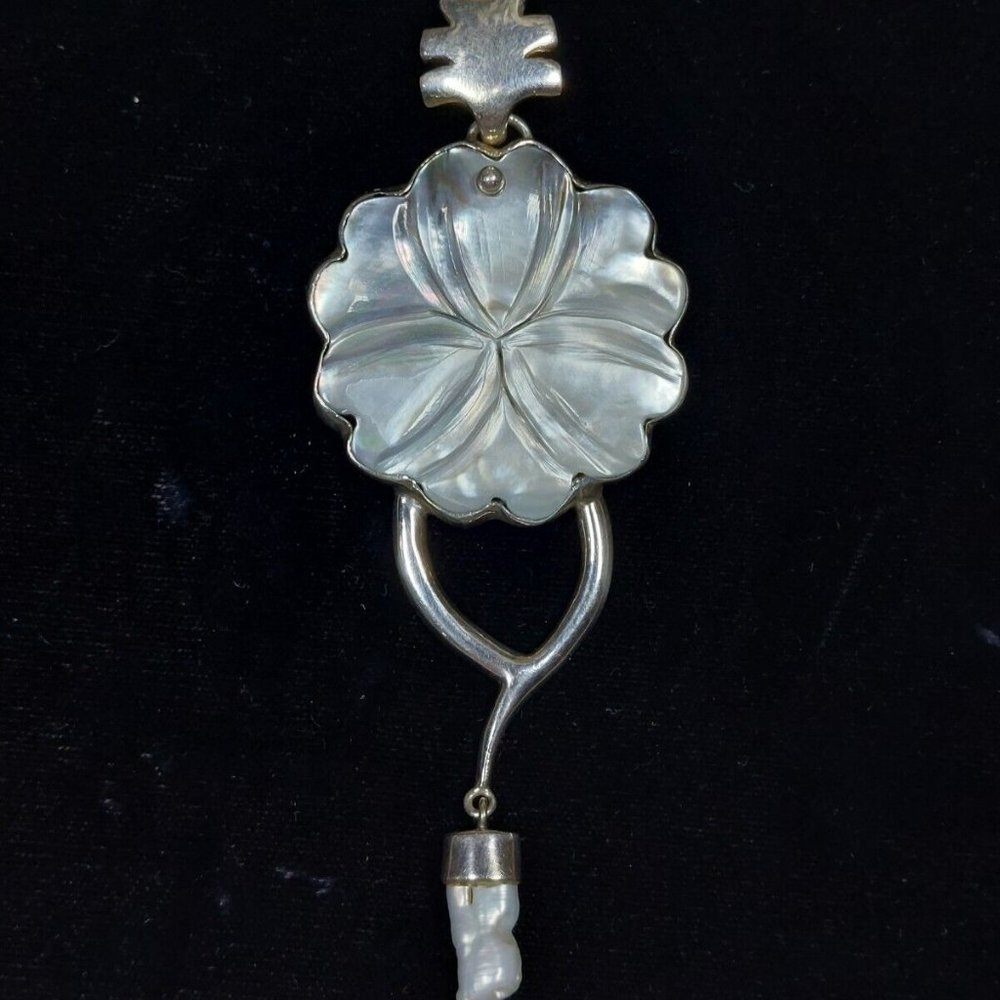 Sterling Silver 925 Mother of Pearl Flower Pendant Handmade - photo 5