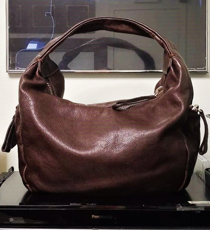 Roots Canada Brown Thick Pebbled Leather Hobo Shoulder Bag - photo 3