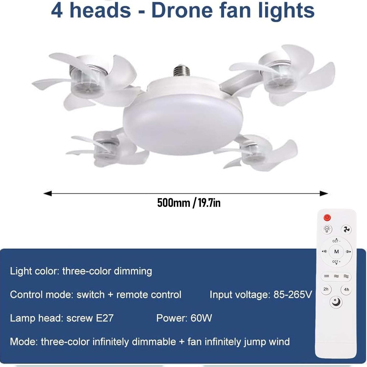 Ceiling Fan Light, 3 Speeds, 3 Color LED Light - photo 3