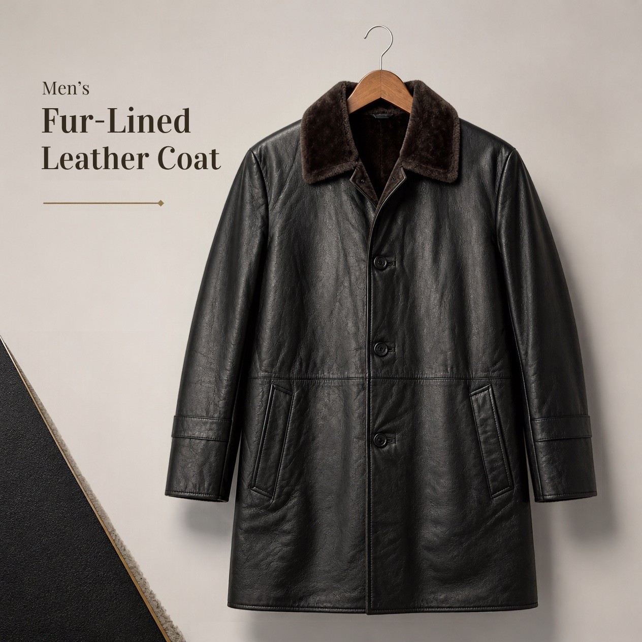 JKT-023 — Men's fur-lined leather coat — brand new, size M