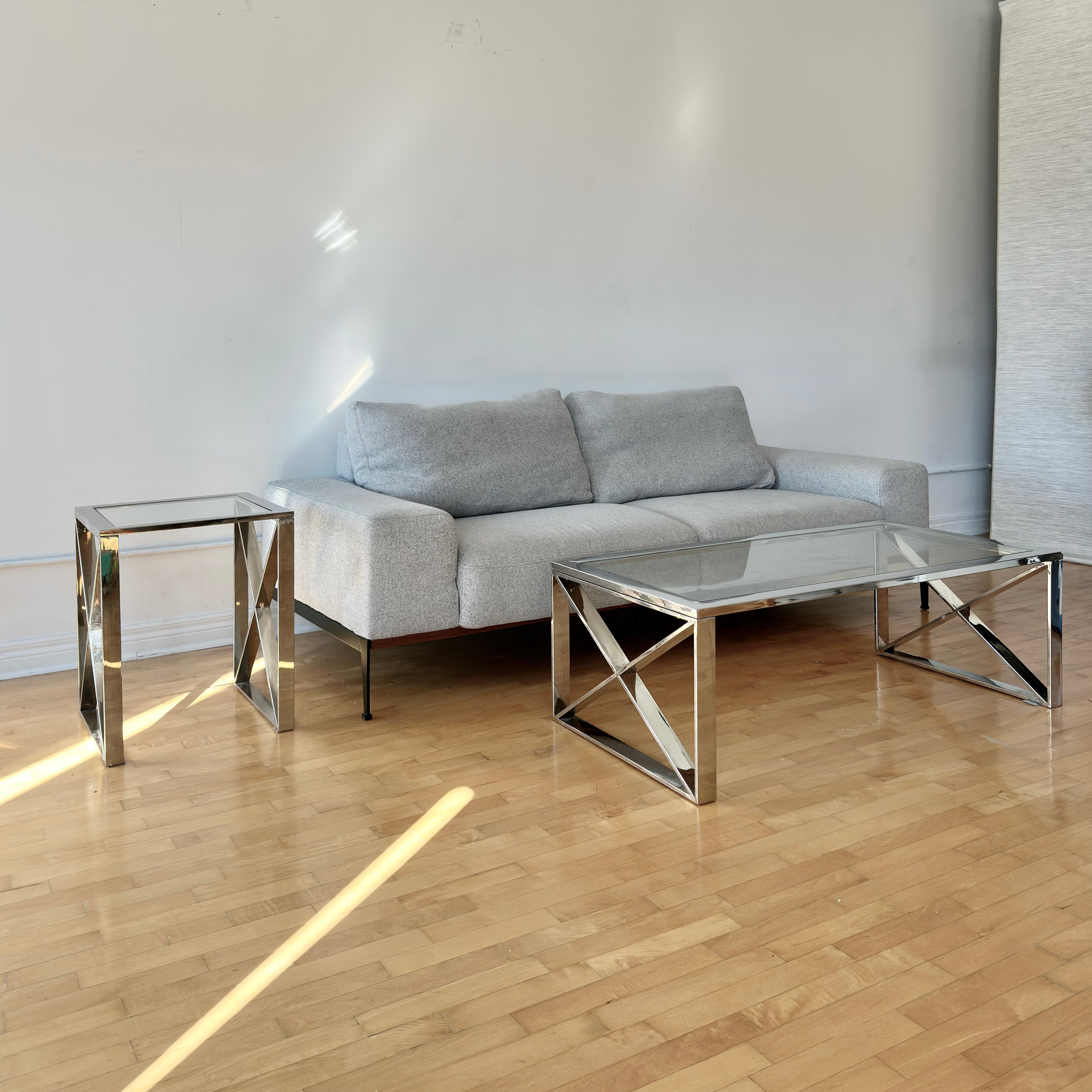 Bouclair Chrome and Glass Coffee Table and Side Table Set - photo 5
