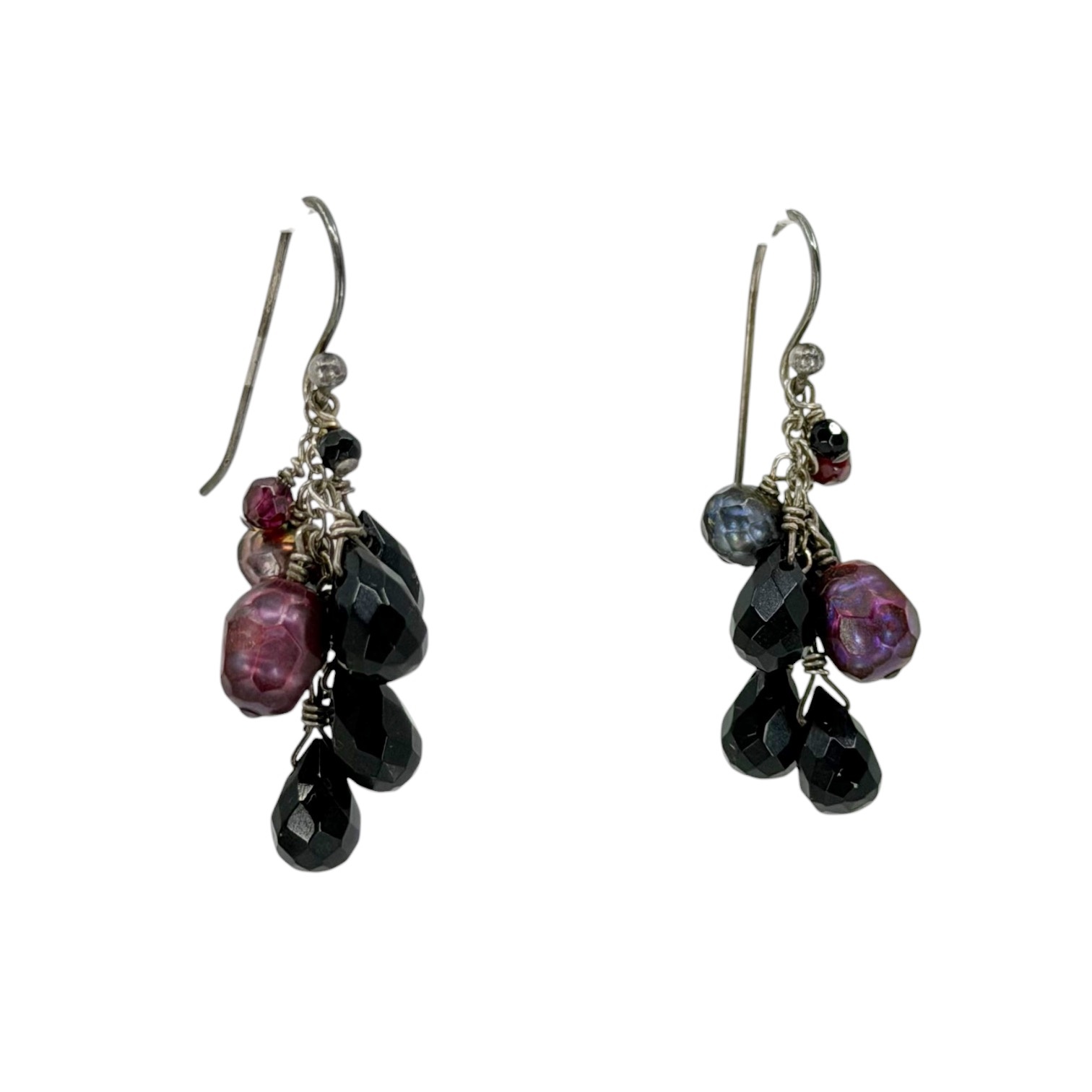Hand Made sterling silver Onyx & pearl beads drop earrings - photo 2