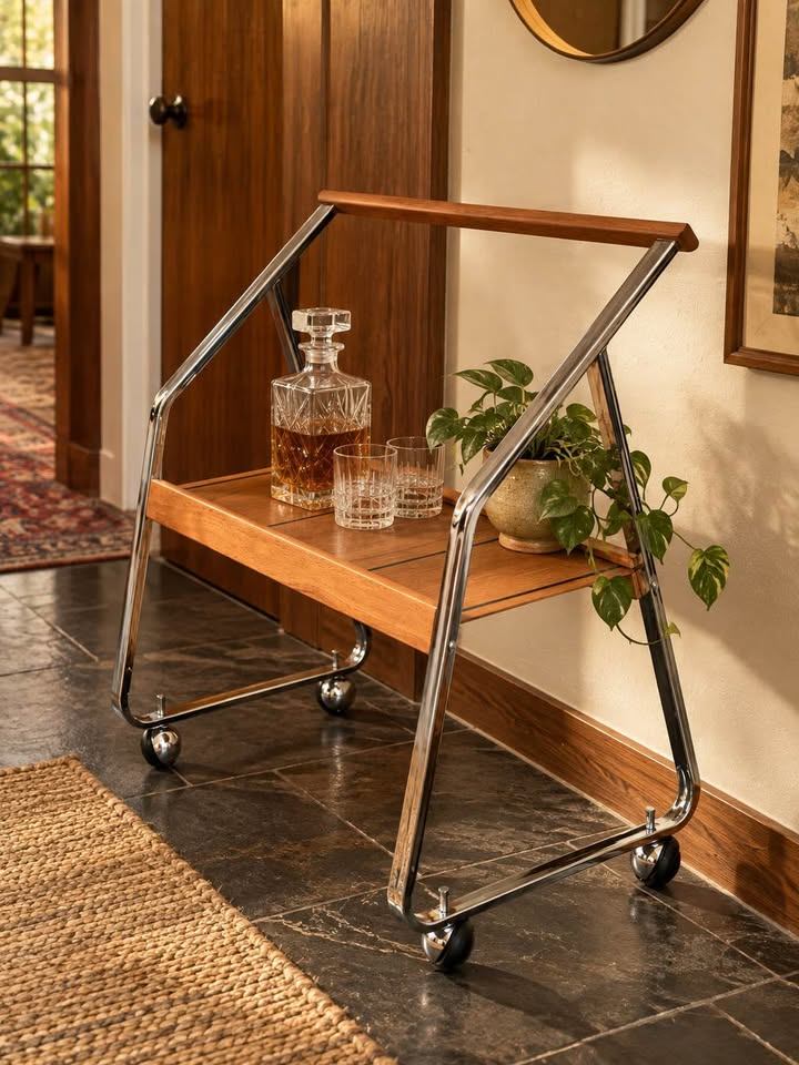 Mid-Century Style Rolling Bar Cart - photo 2