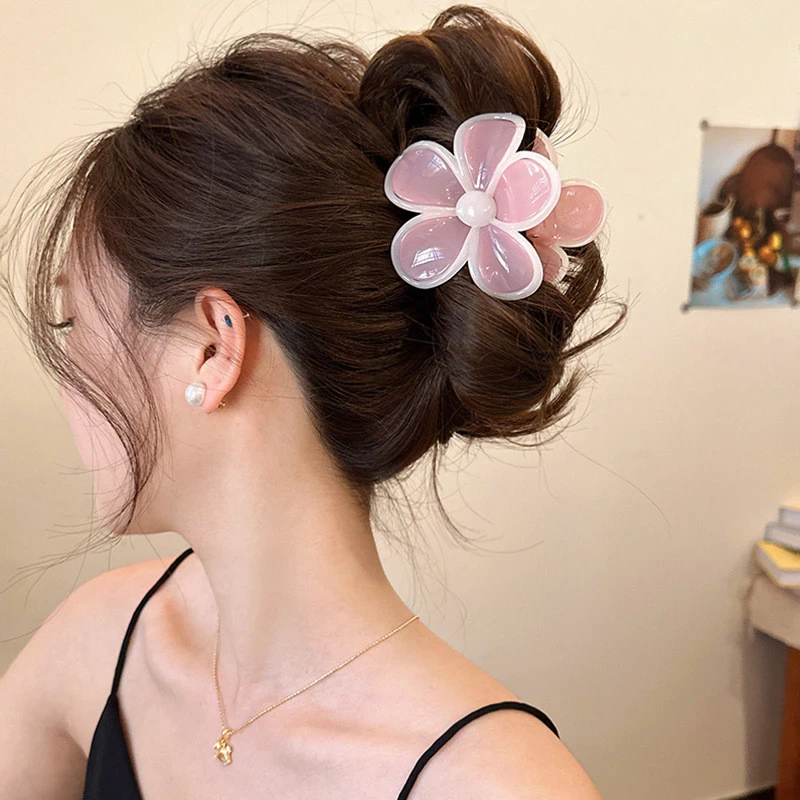 Pink Floral Hair Claw Clip