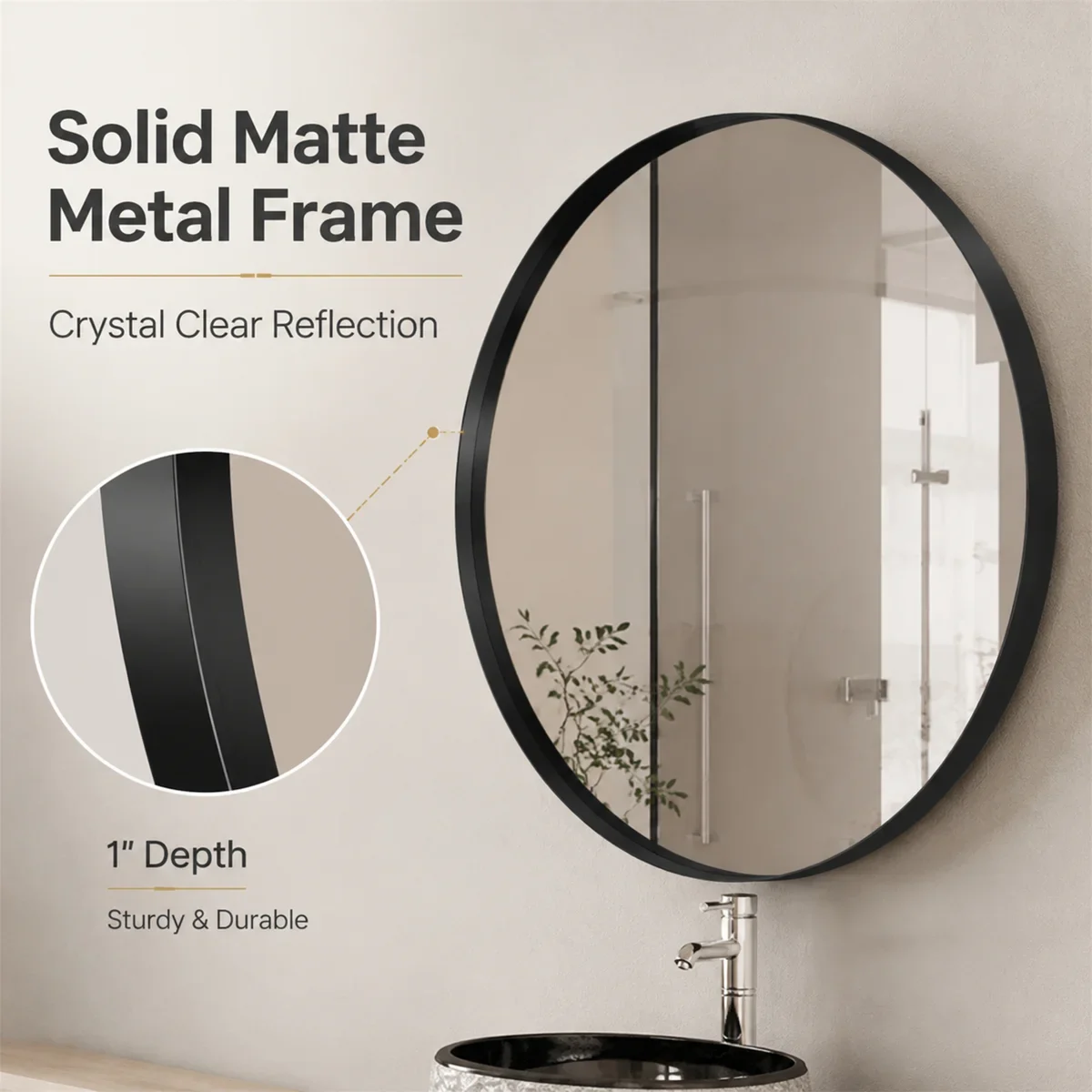 Large Round Black Slim Metal Frame Mirror, 80 cm / 31.5" - photo 4