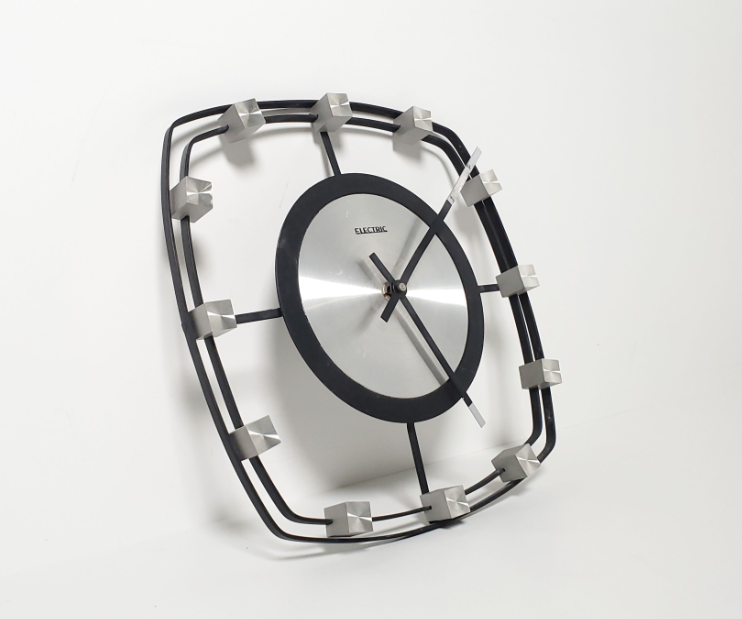 Vintage 1960s Mid-Century Modern Kienzle Iron Cube Wall Clock - photo 2