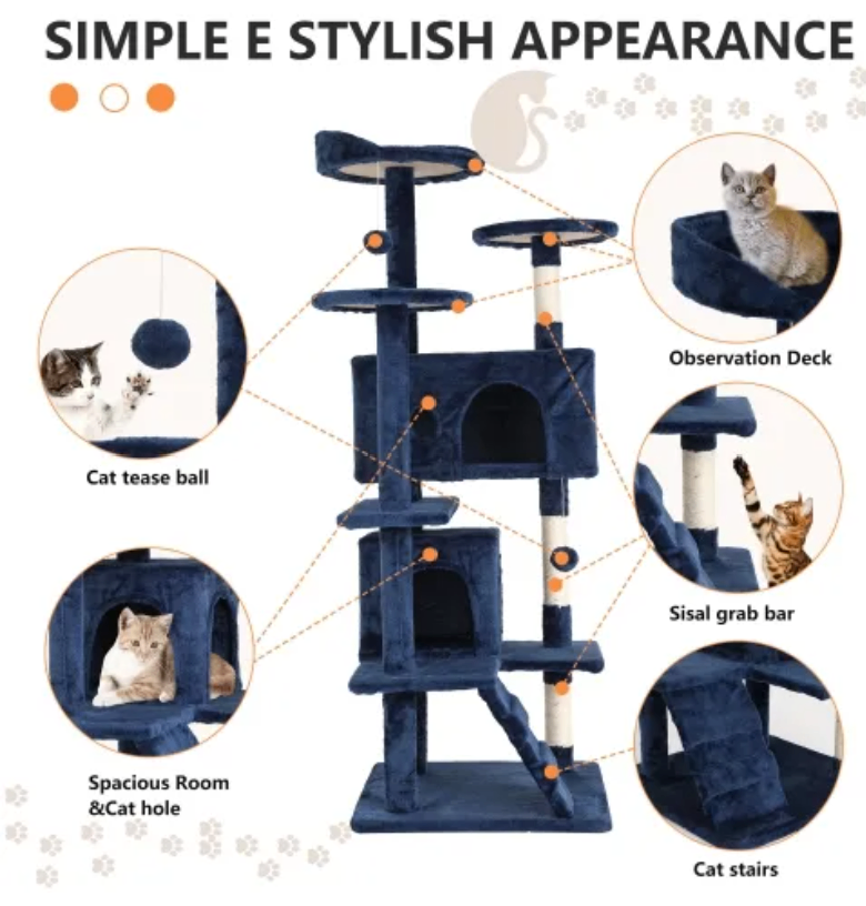 Cat Tree 54.7" 🐱 Brand New –Multi-Level Tower, Scratching Posts - photo 4