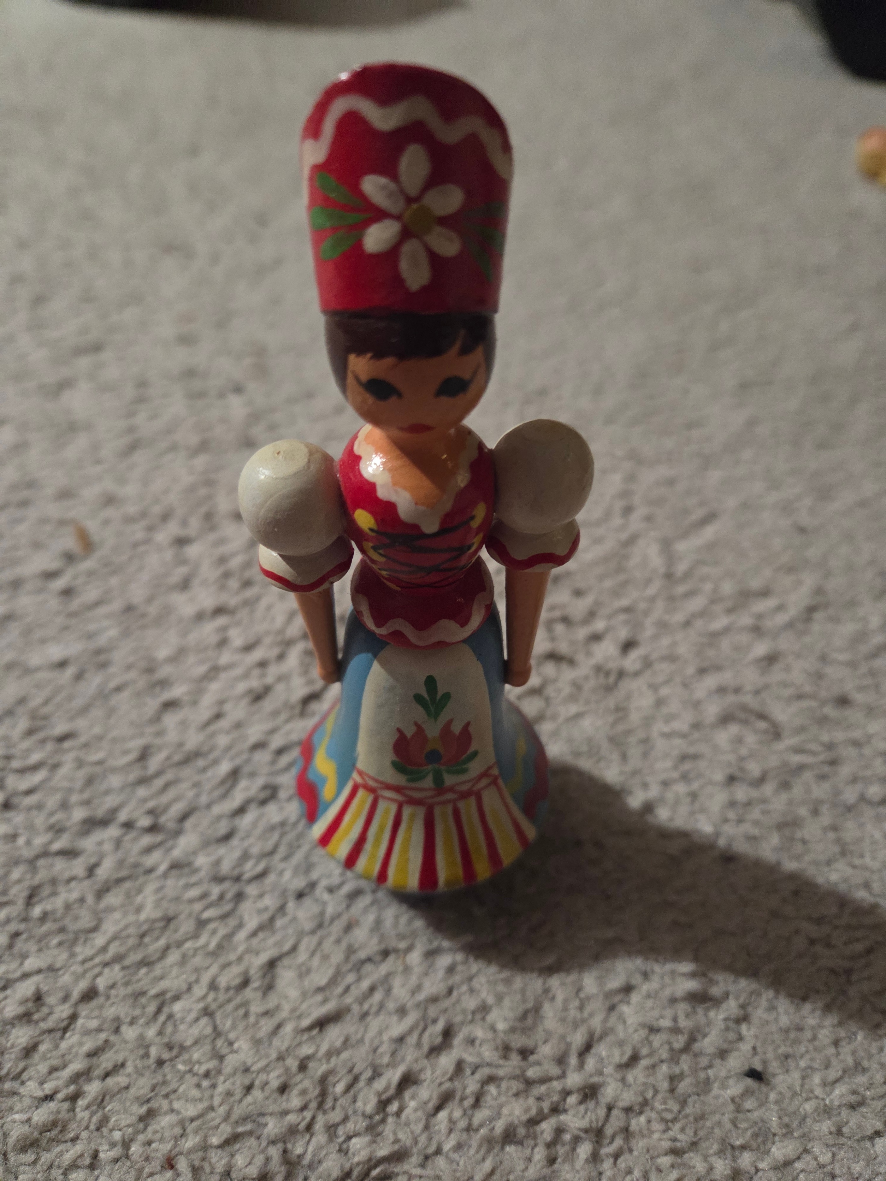 Vintage Hand-Painted Wooden Clothespin Doll, Folk Art, 5.5"