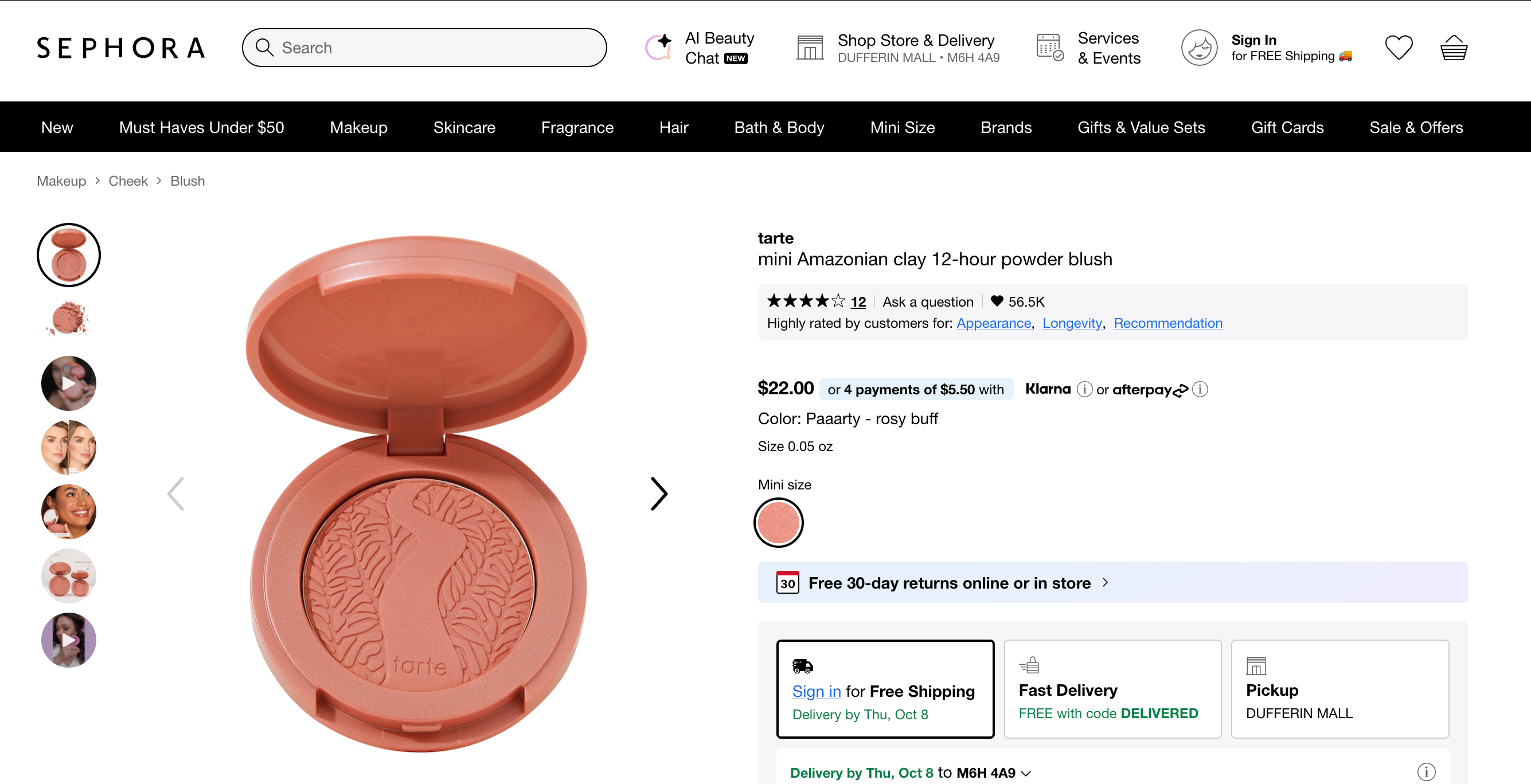Tarte Amazonian Clay 12-Hour Blush, Mini, Shade Paaarty, - photo 4
