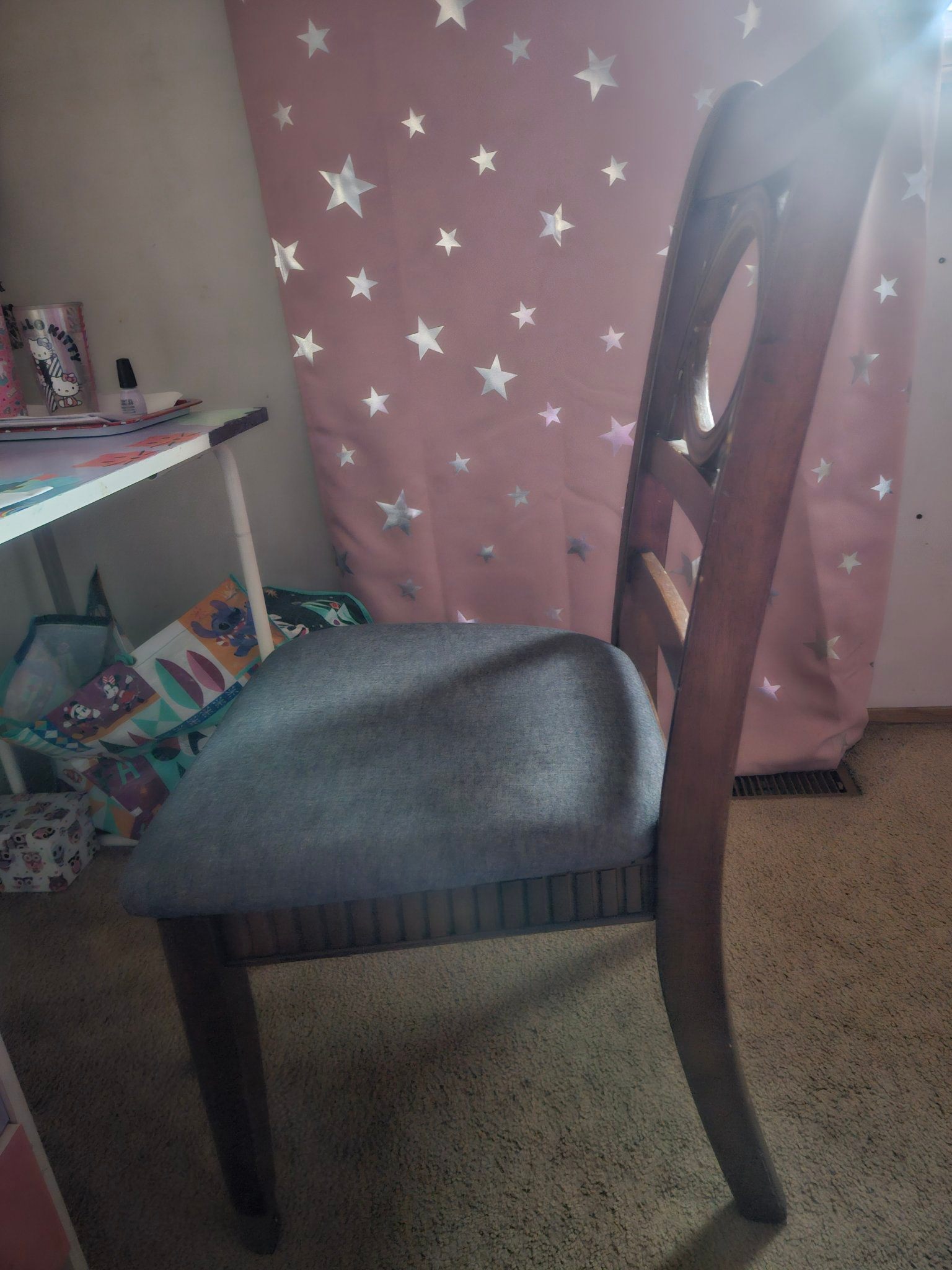 Single Wooden Dining Chair - Dark Slipcover Seat