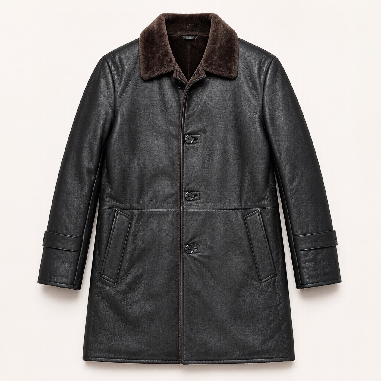 JKT-023 — Men's fur-lined leather coat — brand new, size M - photo 2