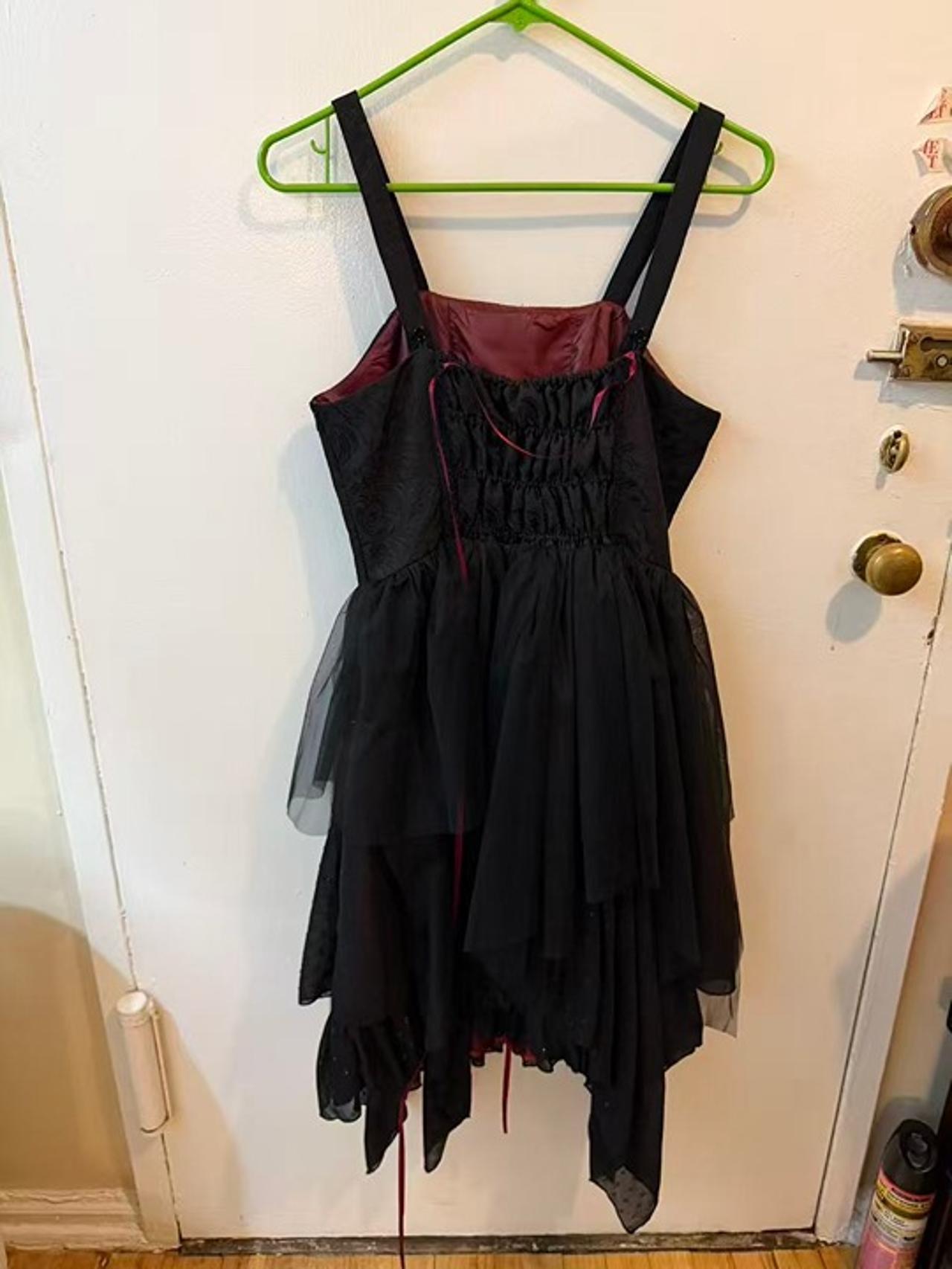 Black Gothic Corset Lolita Dress Red Lace-Up - Size S - photo 2