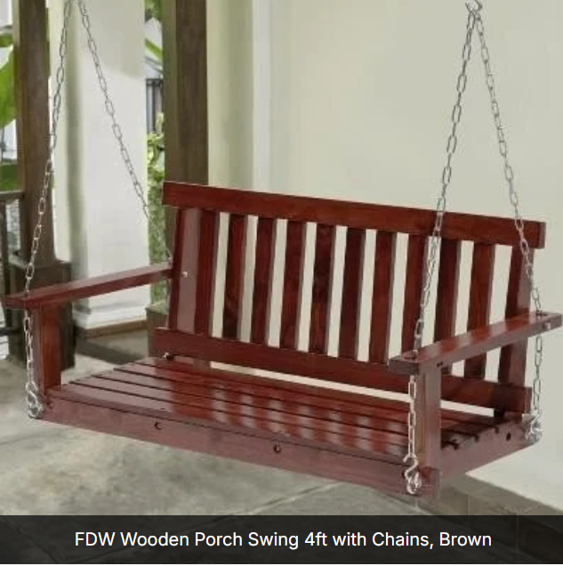 FDW Wooden Porch Swing 4ft with Chains, Brown - photo 2