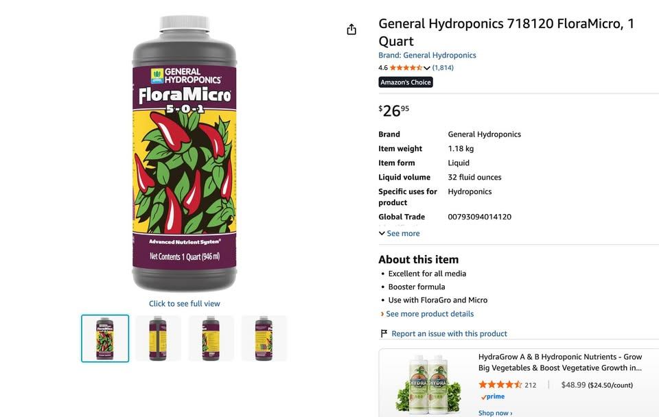 General Hydroponics 718120 FloraMicro, 1 Quart Vegetable - photo 2