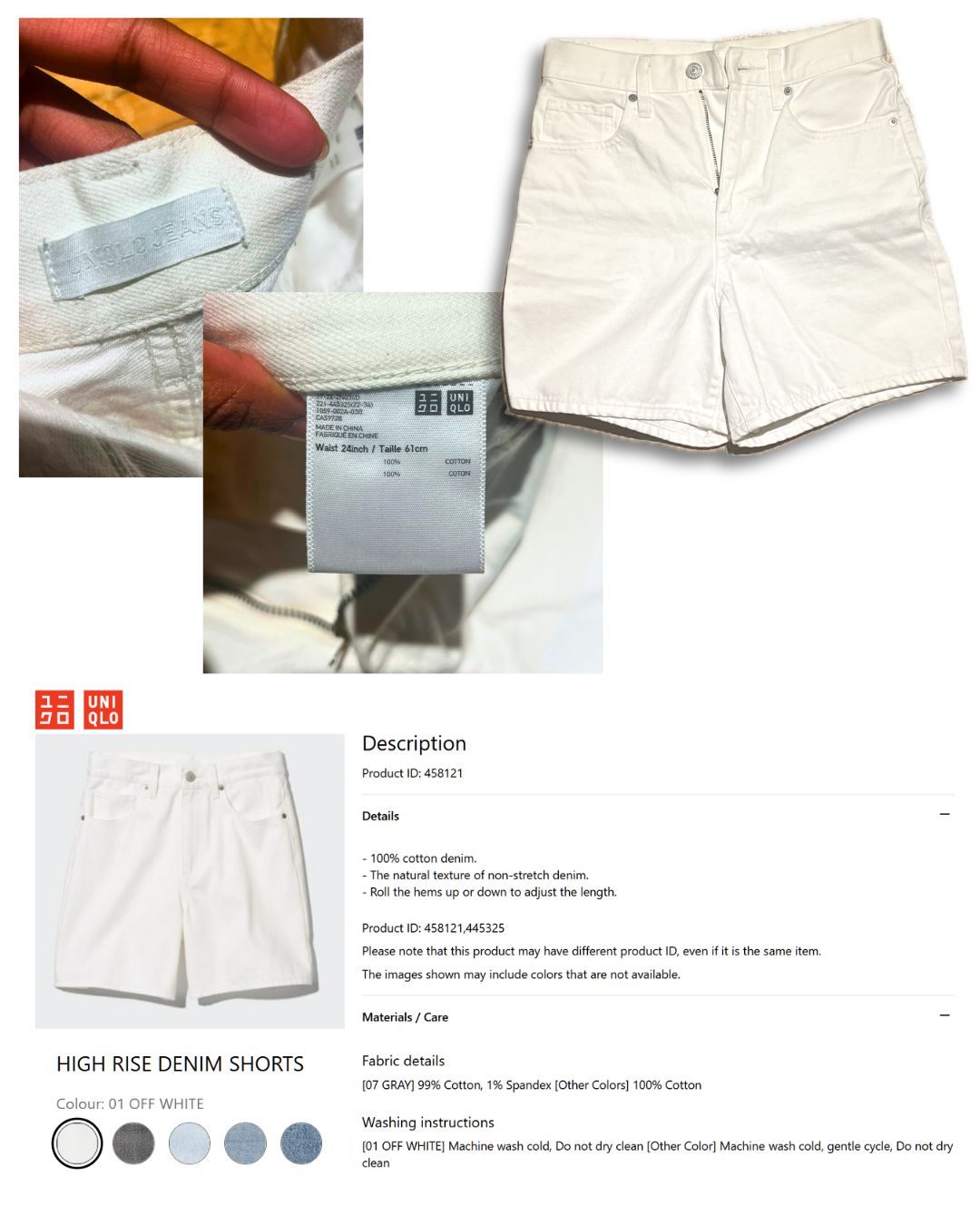 UNIQLO High-rise Denim Shorts, White