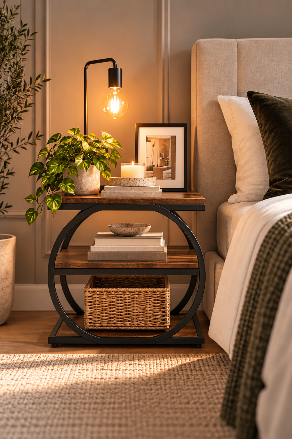 Modern Industrial MDF & Metal Nightstand