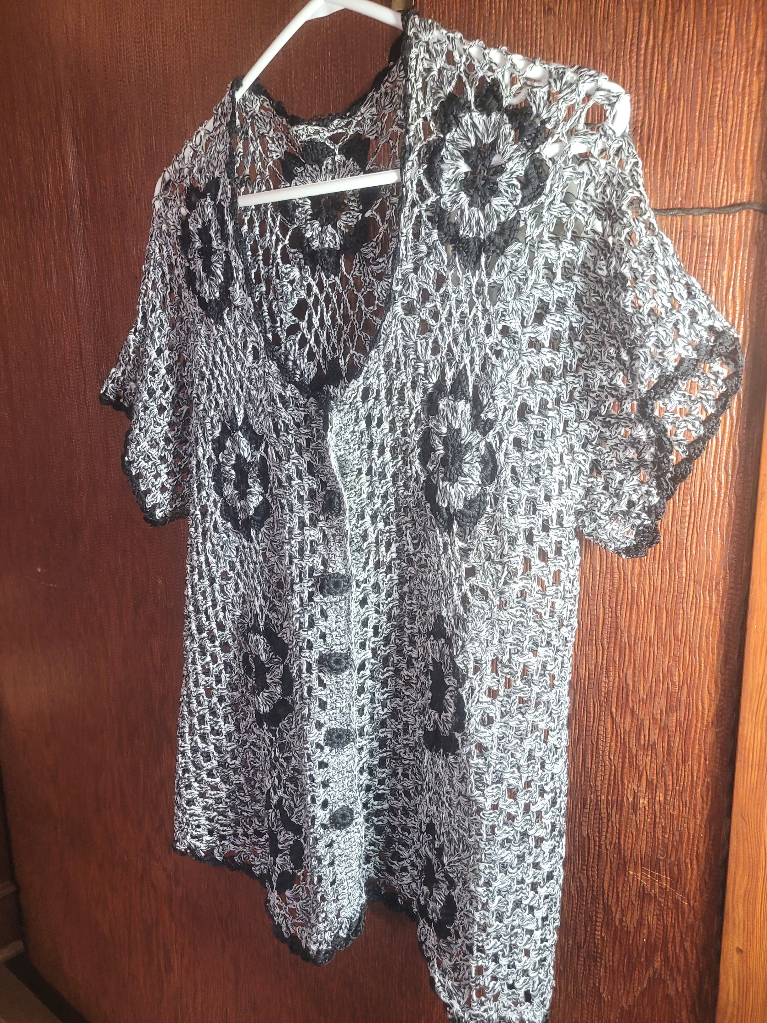 Boho Crochet Open Knit Short Sleeve Cardigan Floral Granny - photo 4