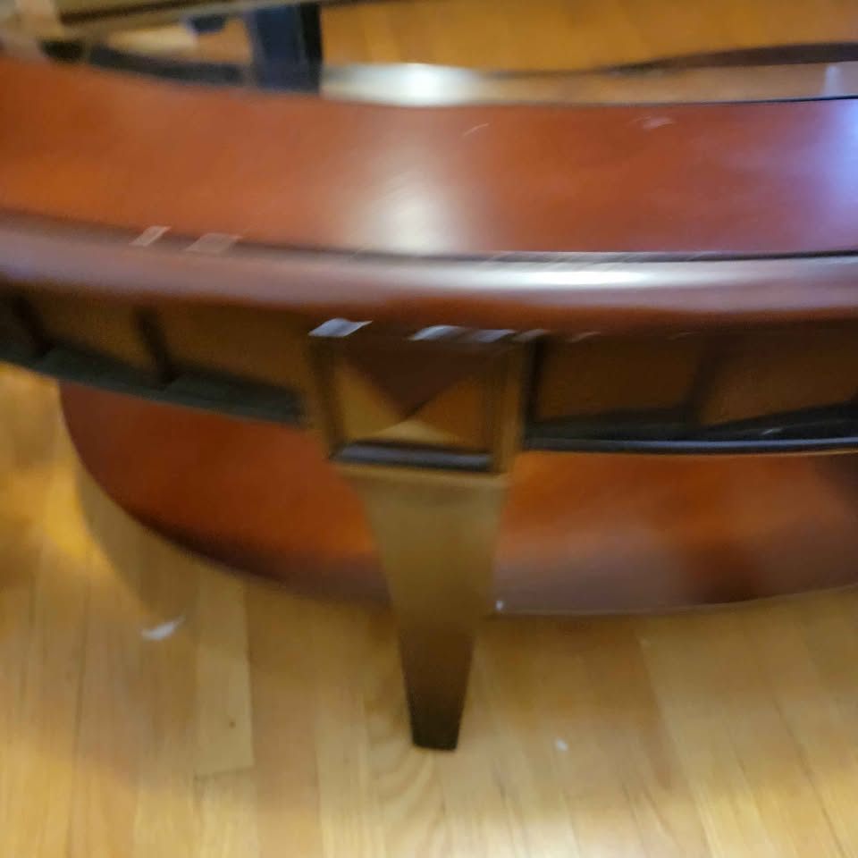 Vintage 2 tier wood and beveled glass oval coffee table - photo 3