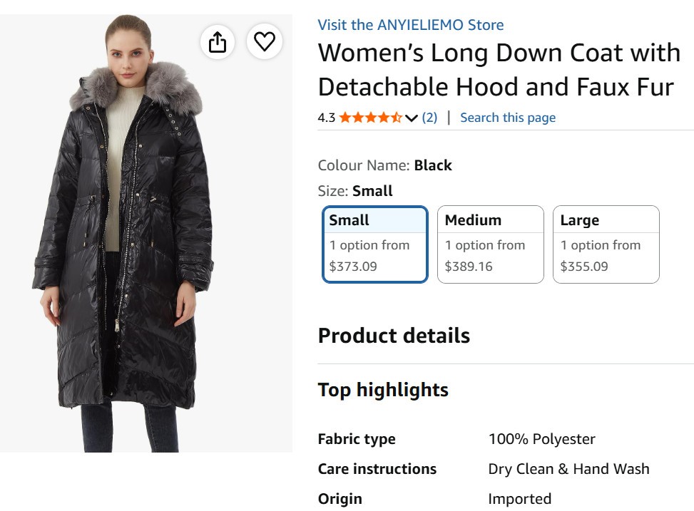 ANYIELIEMO Women's Long Down Coat - Black, Size S-M - photo 3
