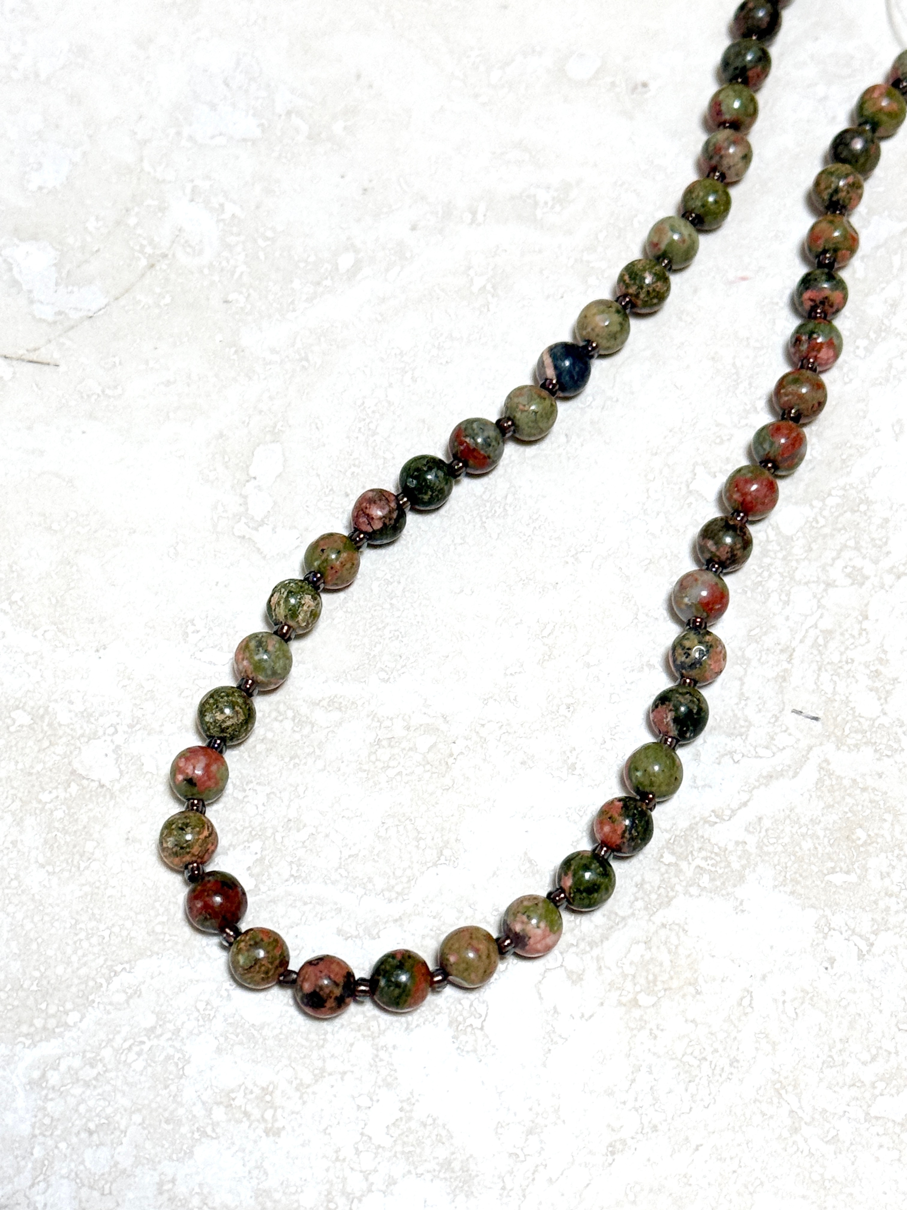 Green Unakite Short Necklace, Genuine Gemstone Beaded Necklace - photo 5