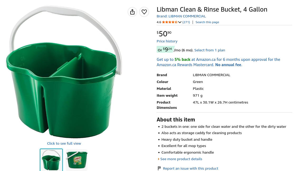 Libman Clean & Rinse Bucket, 4 Gallon + mop + drainer (READ AD) - photo 3