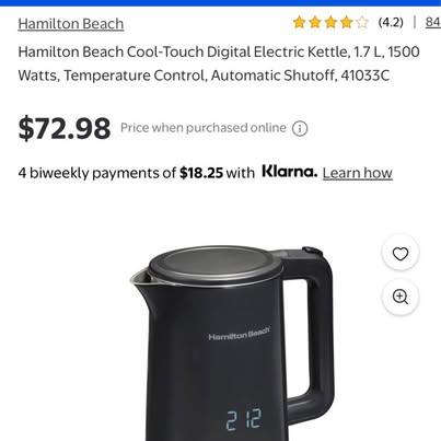 Hamilton Beach Electric Kettle 1.7L 1500W - Digital Temp Control
