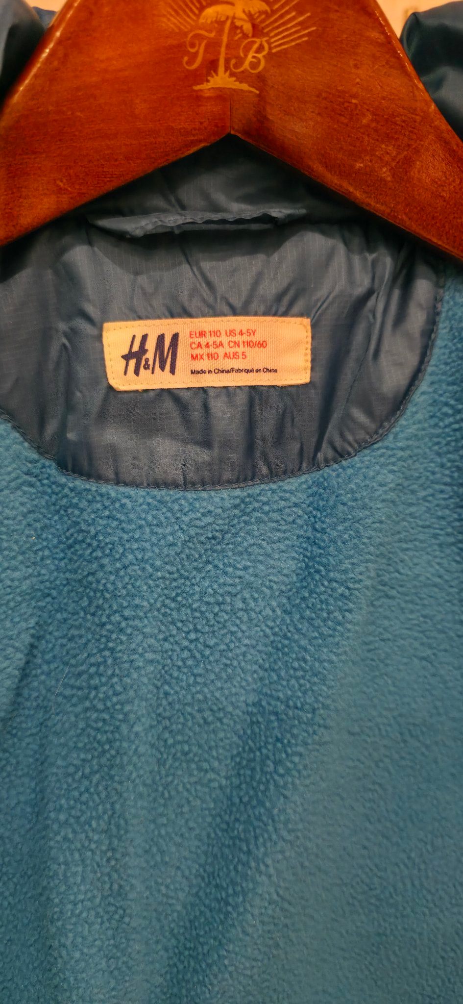 Kids H&M blue puffer jacket size 4-5Y, fleece lined - photo 4
