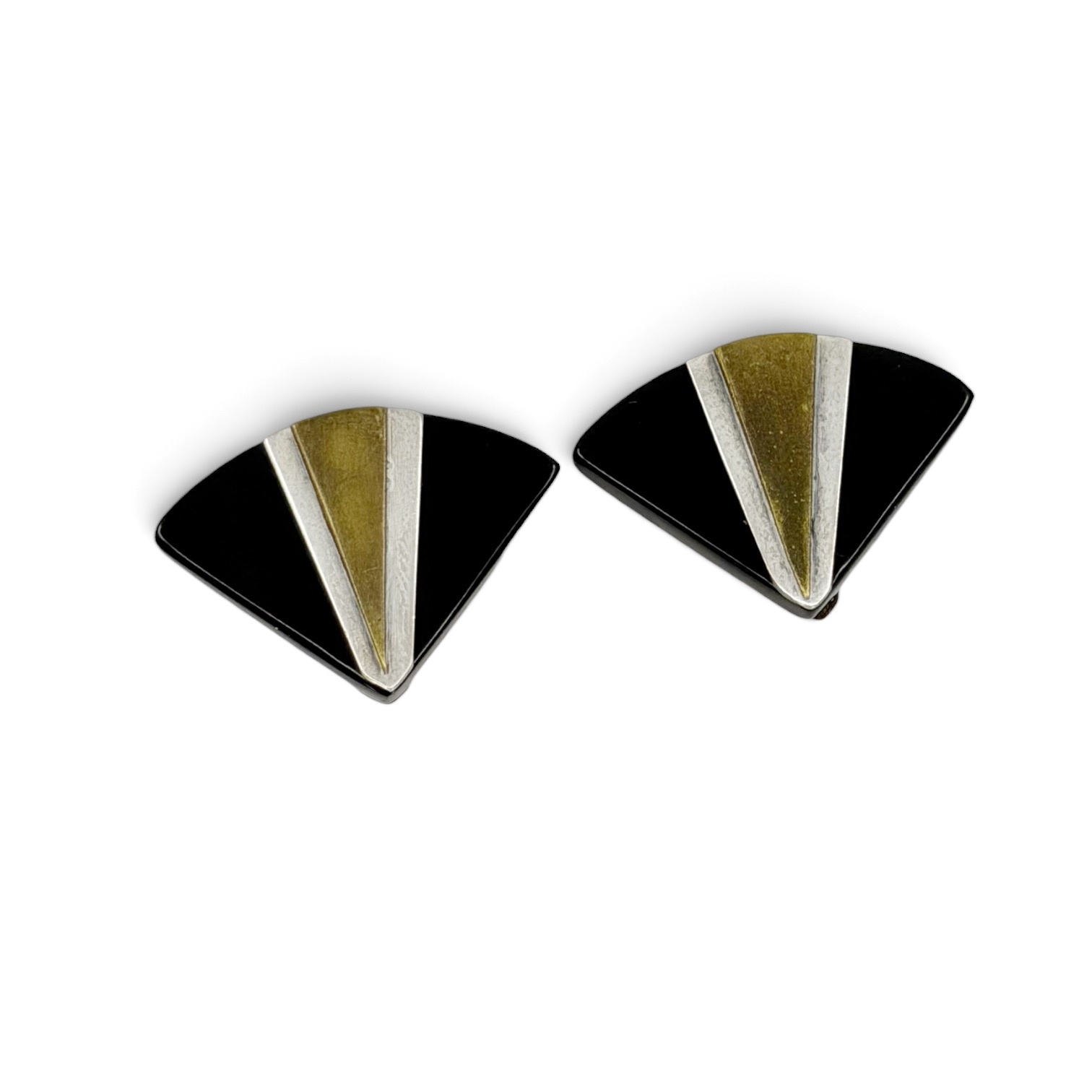 Vintage Sterling silver & brass black lucite clip on earrings