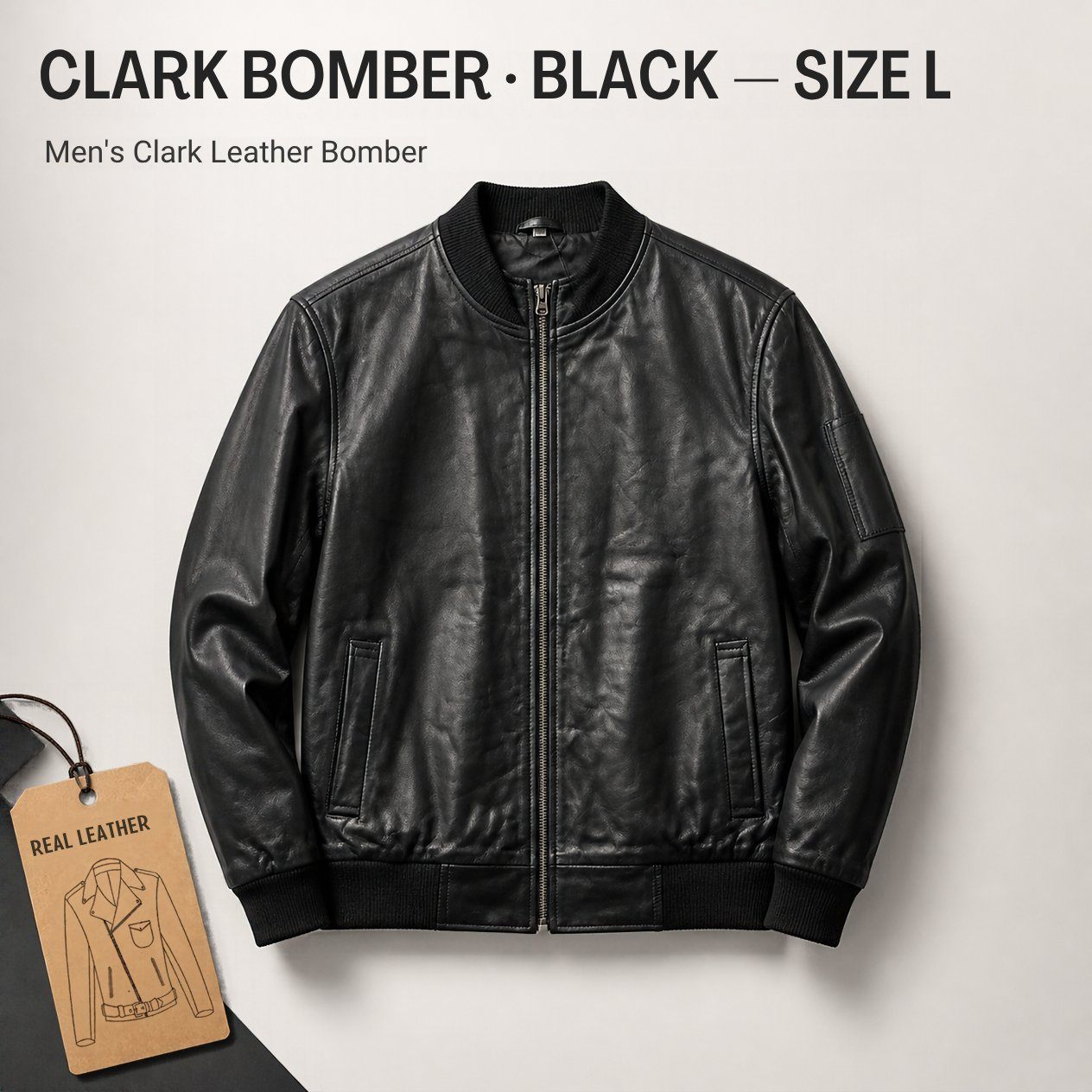 JKT-061 — Men's Clark leather bomber jacket — brand new, size L