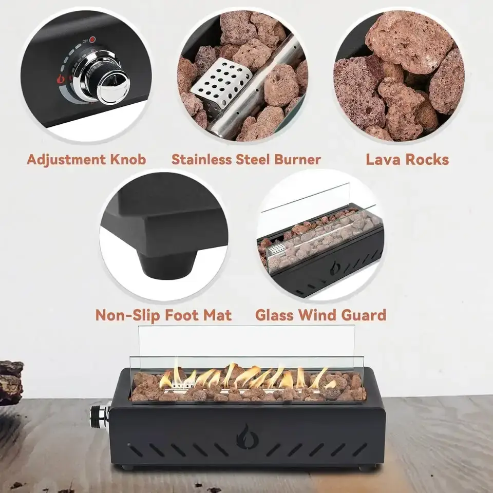 Tabletop Fire Pit Lava Rock & Glass Mounted Propane Gas Fire Pit - photo 2