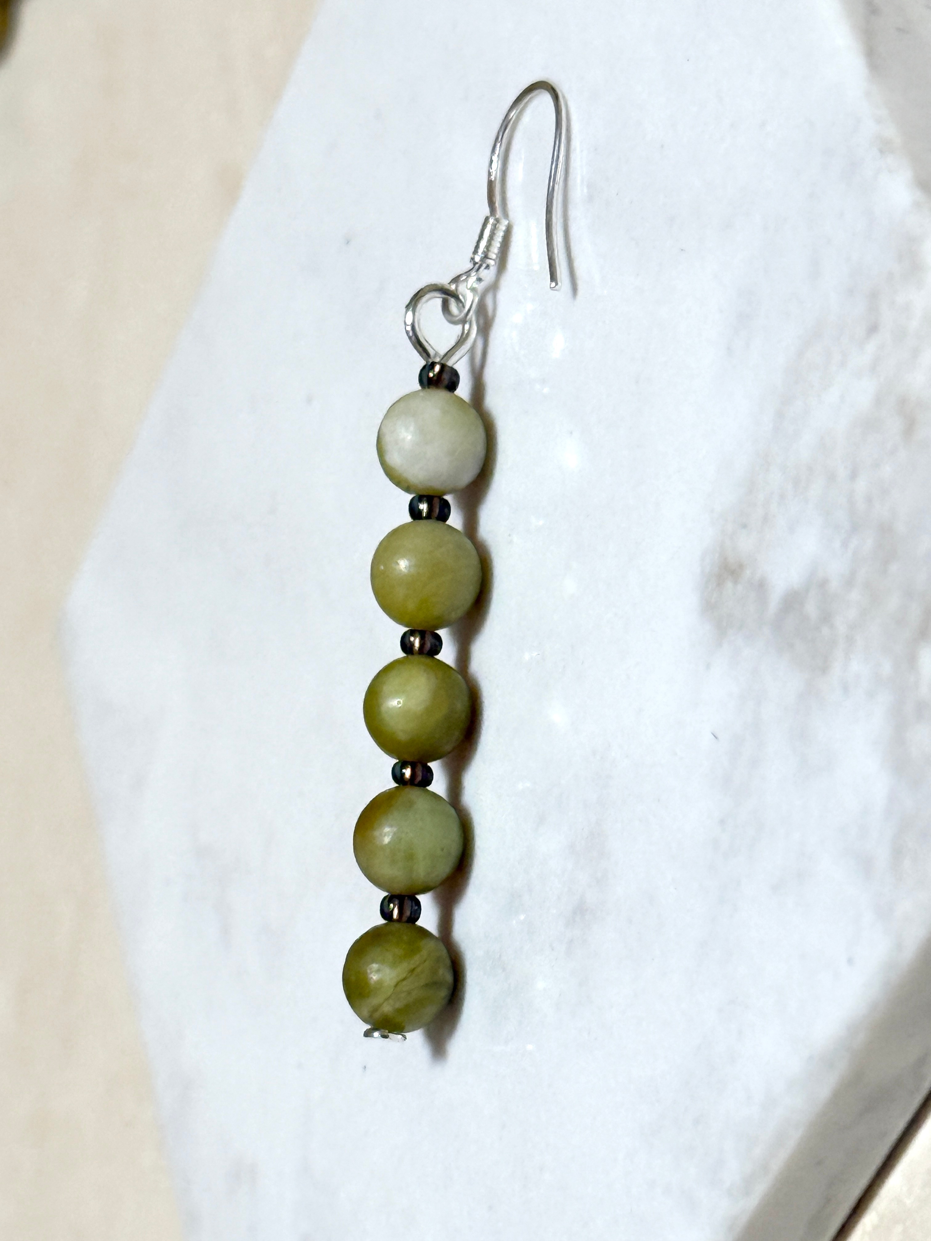 Fern Green Serpentine Earrings, Gemstone & Sterling Silver Hook - photo 5