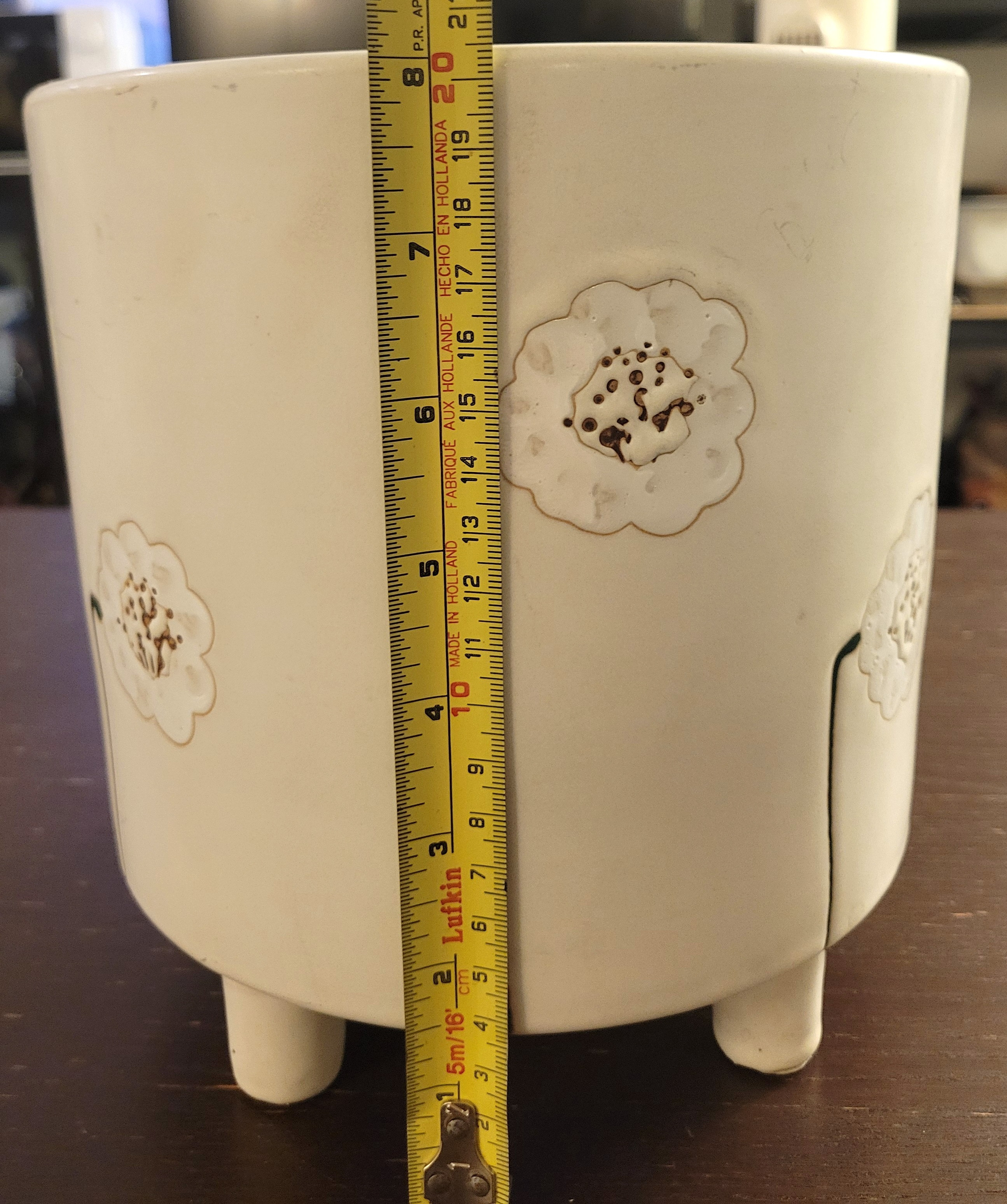 White Ceramic Footed Planter with Embossed Floral Pattern - photo 5