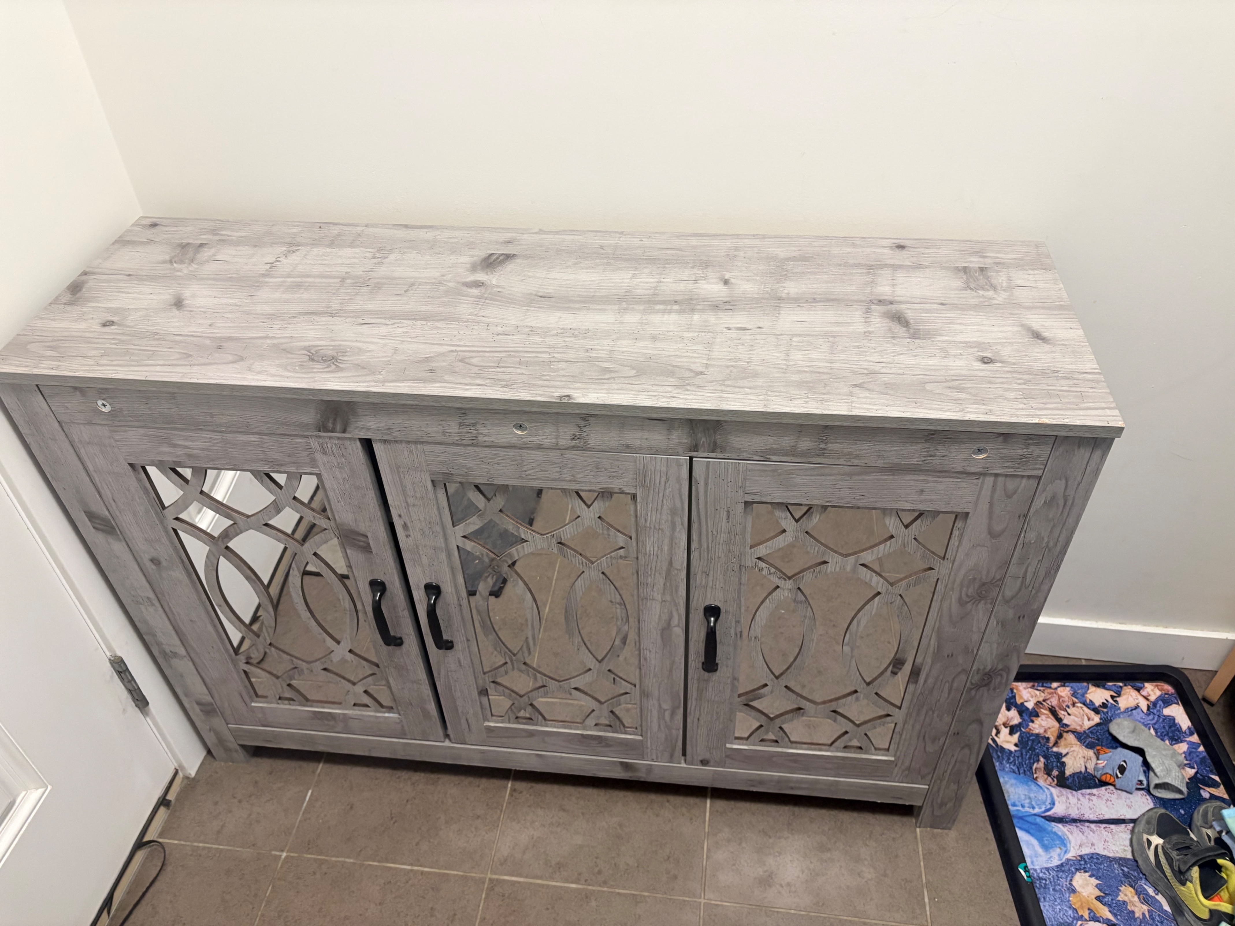 Grey Wood Grain shoe rack with Mirrored Doors - photo 2