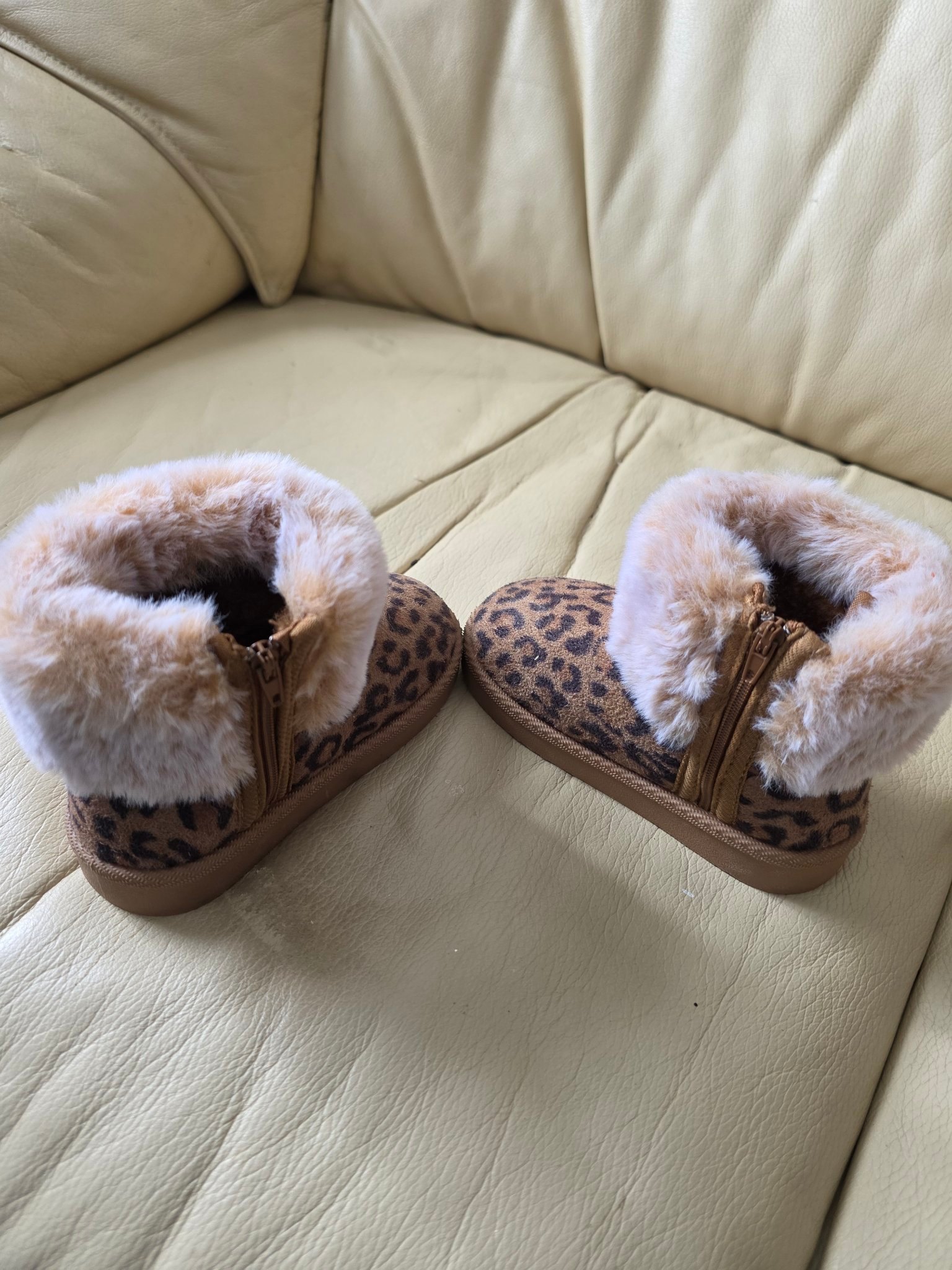 First Steps Leopard Print Fur Cuff Ankle Boots — Size 5 — Used - photo 2