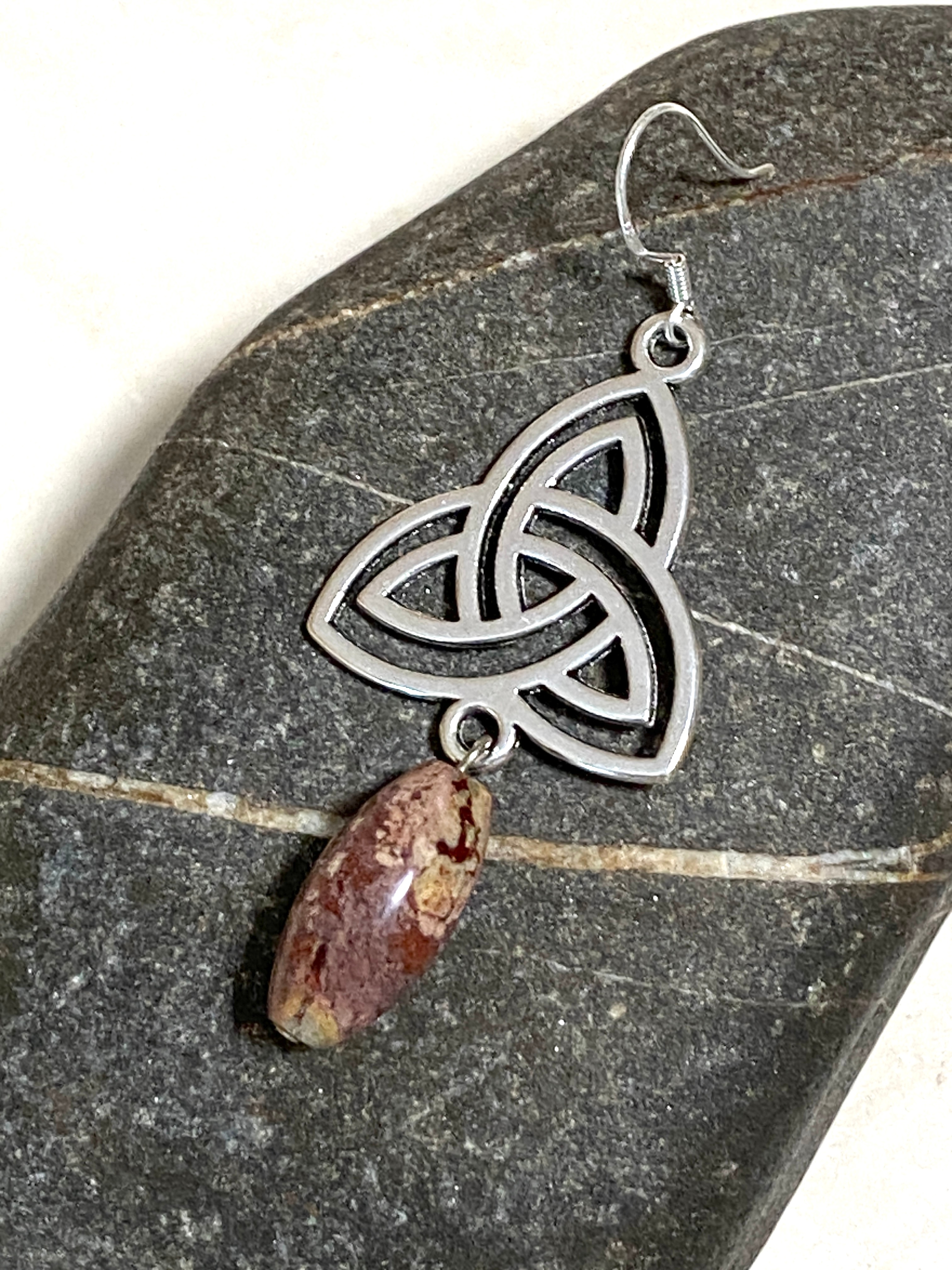 Earthy Convoluted Jasper Triqueta Earrings, Sterling Silver Hook - photo 5