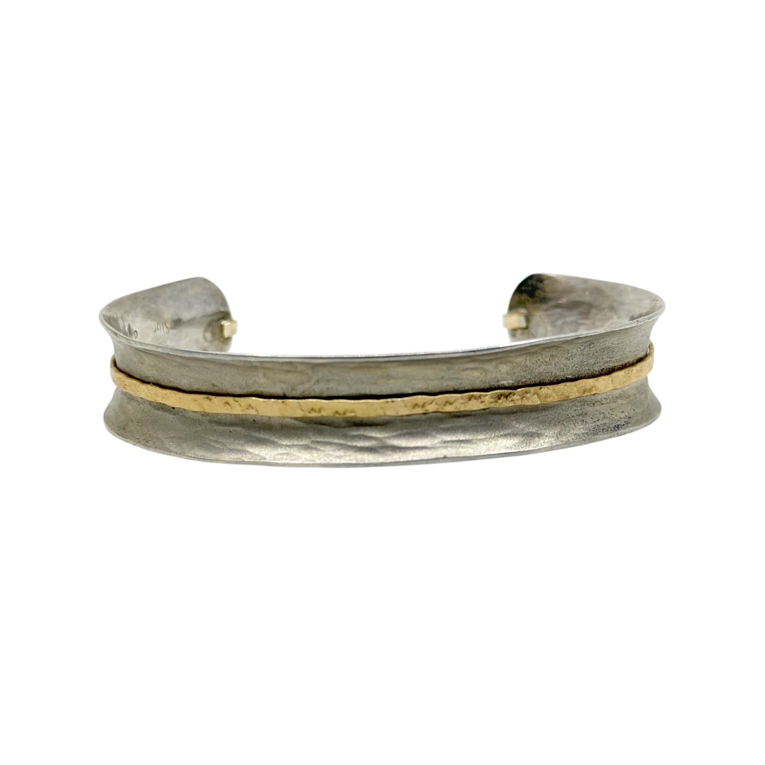Hand made 12k gold filled sterling silver hammered cuff bracelet - photo 2